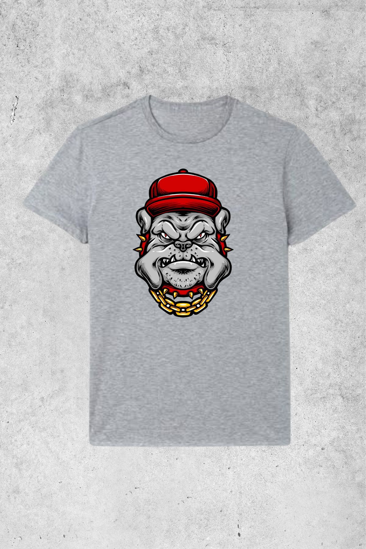 MOLICO Basic unısex sıfır yaka kısa kollu ŞAPKALI KÖPEK BASKILI tshirt
