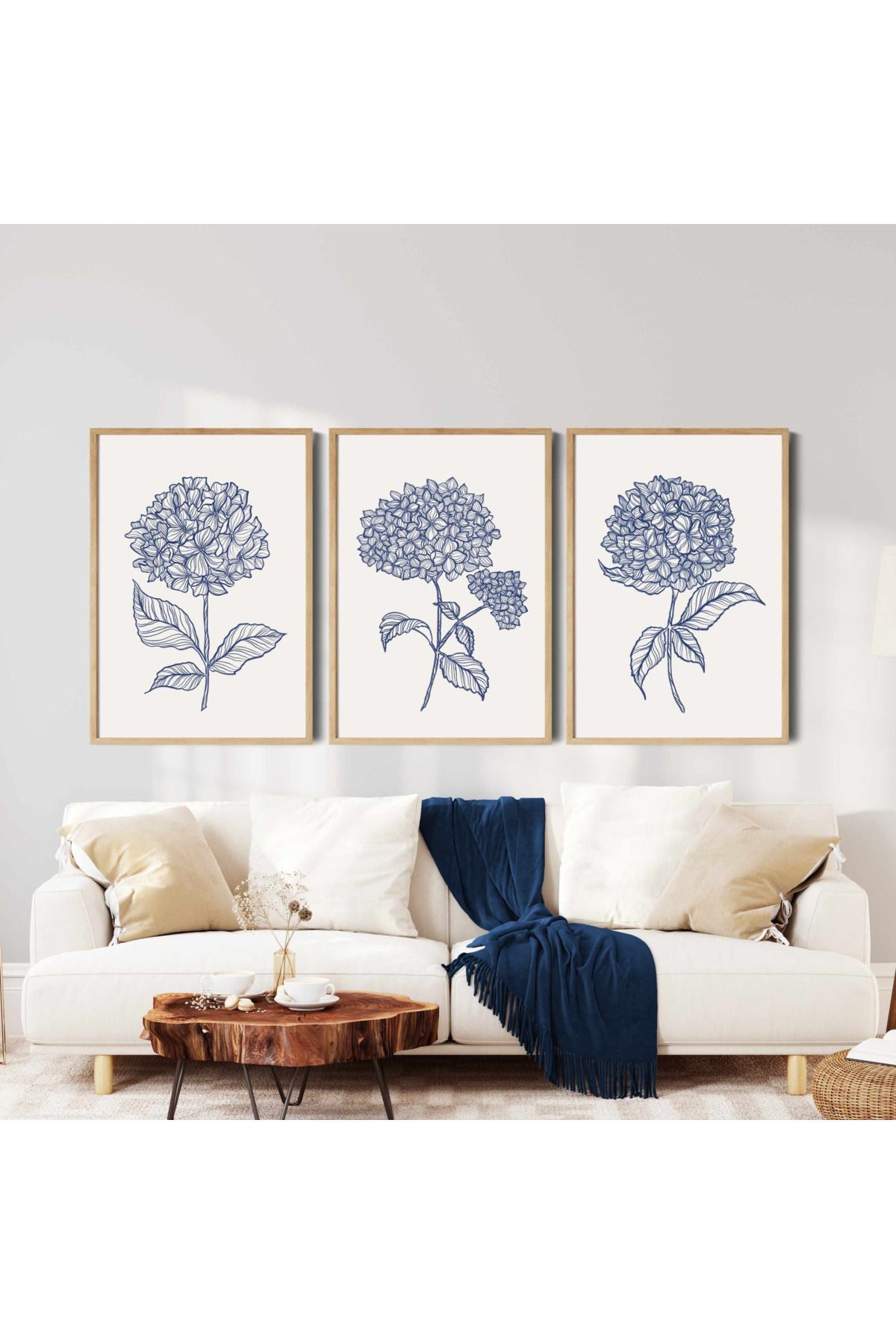 Tuba Decor 3 Parça Ahşap Çerçeve Görünümlü bohem MDF Tablo Seti