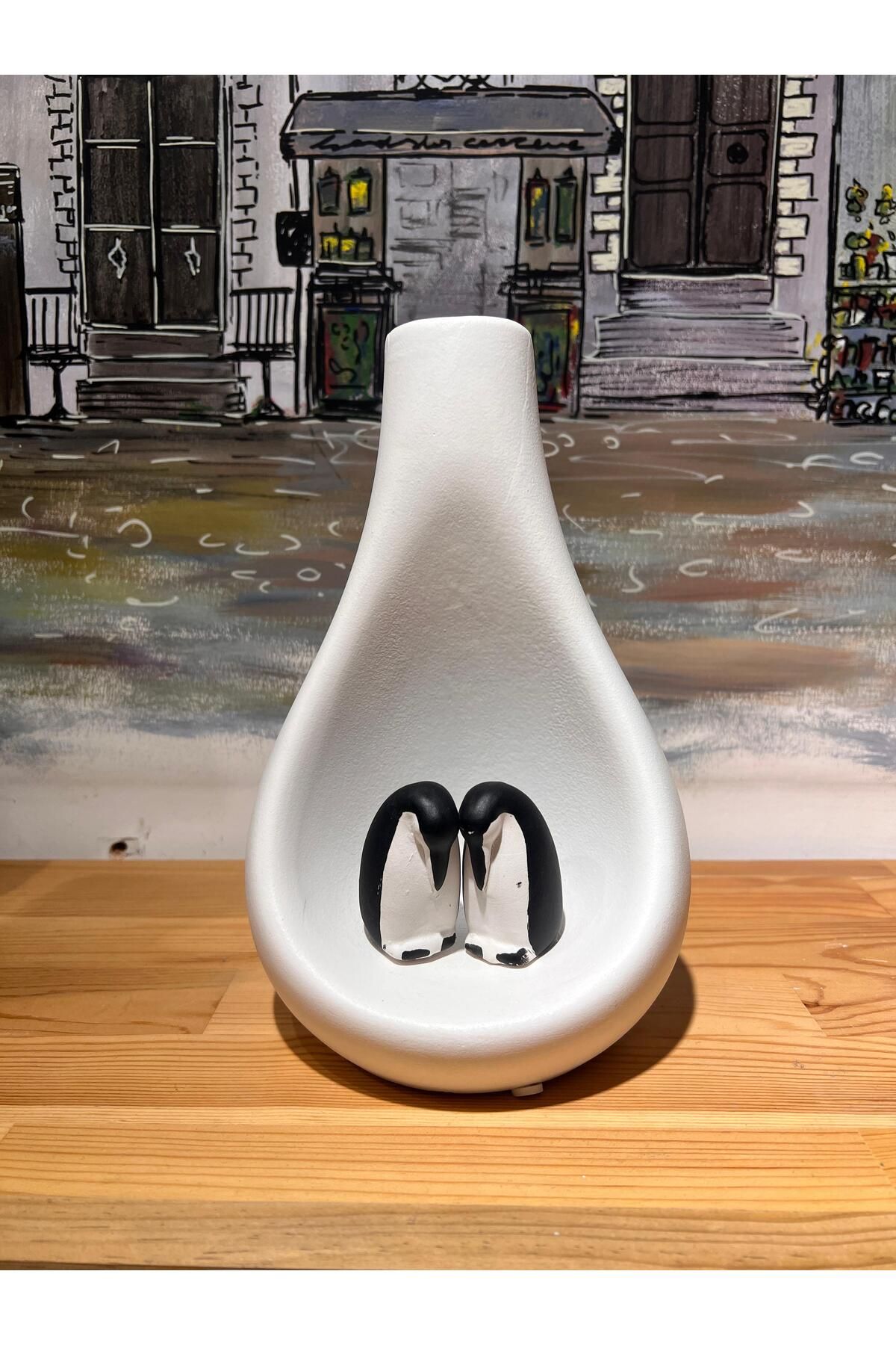 MeMy Design El Yapımı Özel Tasarım Seramik Penguenli Vazo
