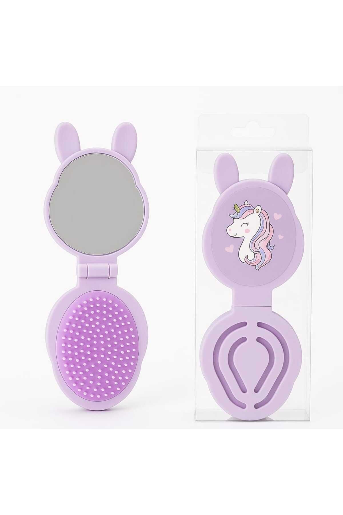 Szep Unicorn Desenli Katlanabilir Ayna ve Saç Fırça Seti*Seyahat Tipi* Çocuk & Yetişkin