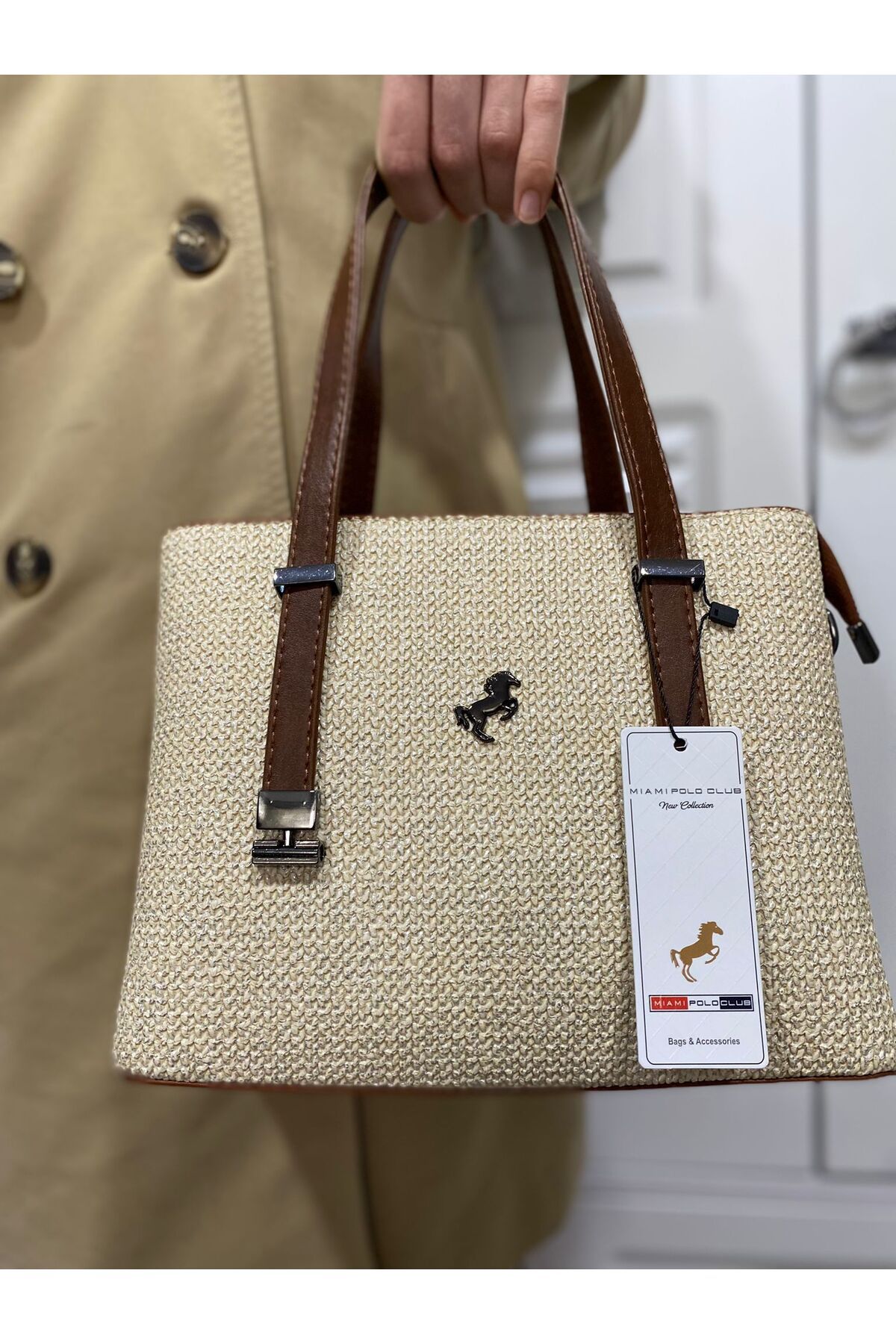 ST Bags Kadın Yeni Model Şık Tasarım Hasır Desenli El Ve Omuz Çantası