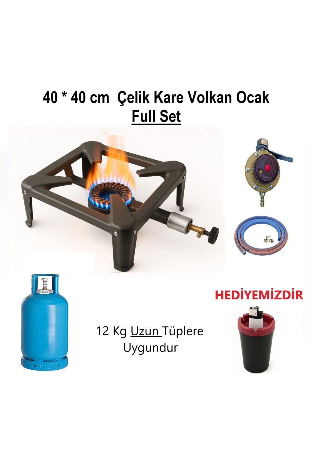 Jjovce Orgaz Kare Volkan Ocak 40*40 Cm Vl-401 Uzun Tüple Çalışır 12 Kg