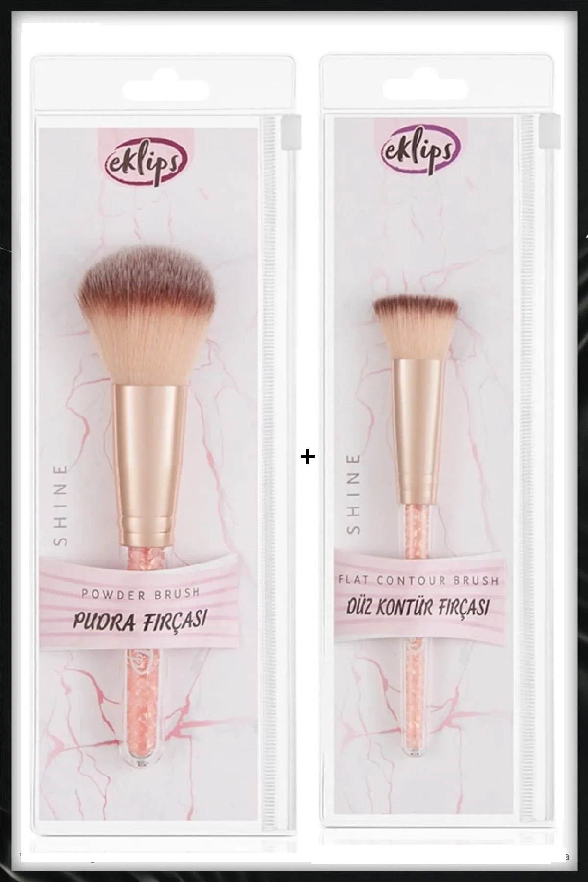 eklips Yumuşak Uçlu Pudra Fırçası + Düz Kontör Fırçası 2'li Avantajlı Set