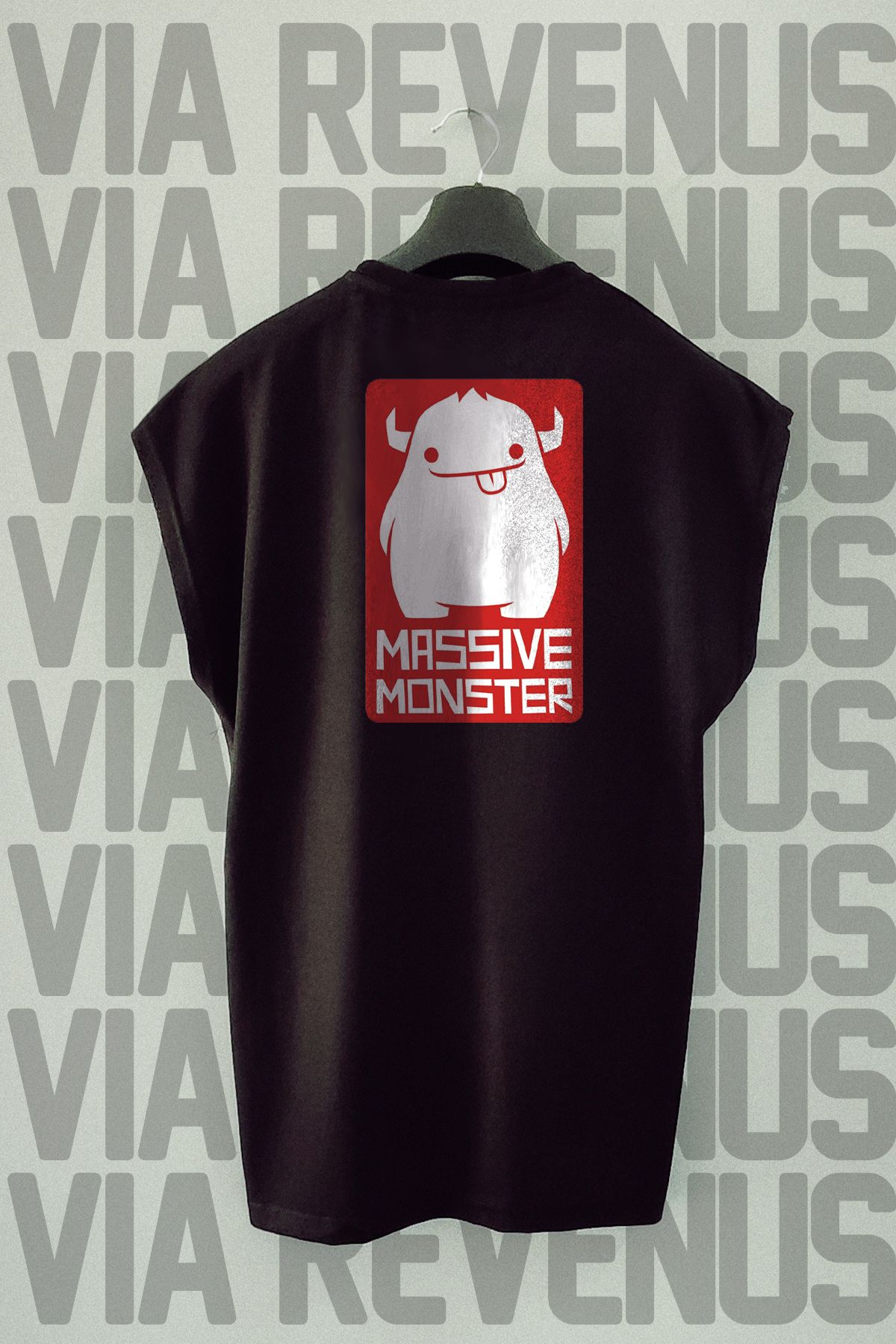 Vordevia Canavar Sırt Baskılı Sıfır Kollu Bisiklet Yaka Spor Tshirt