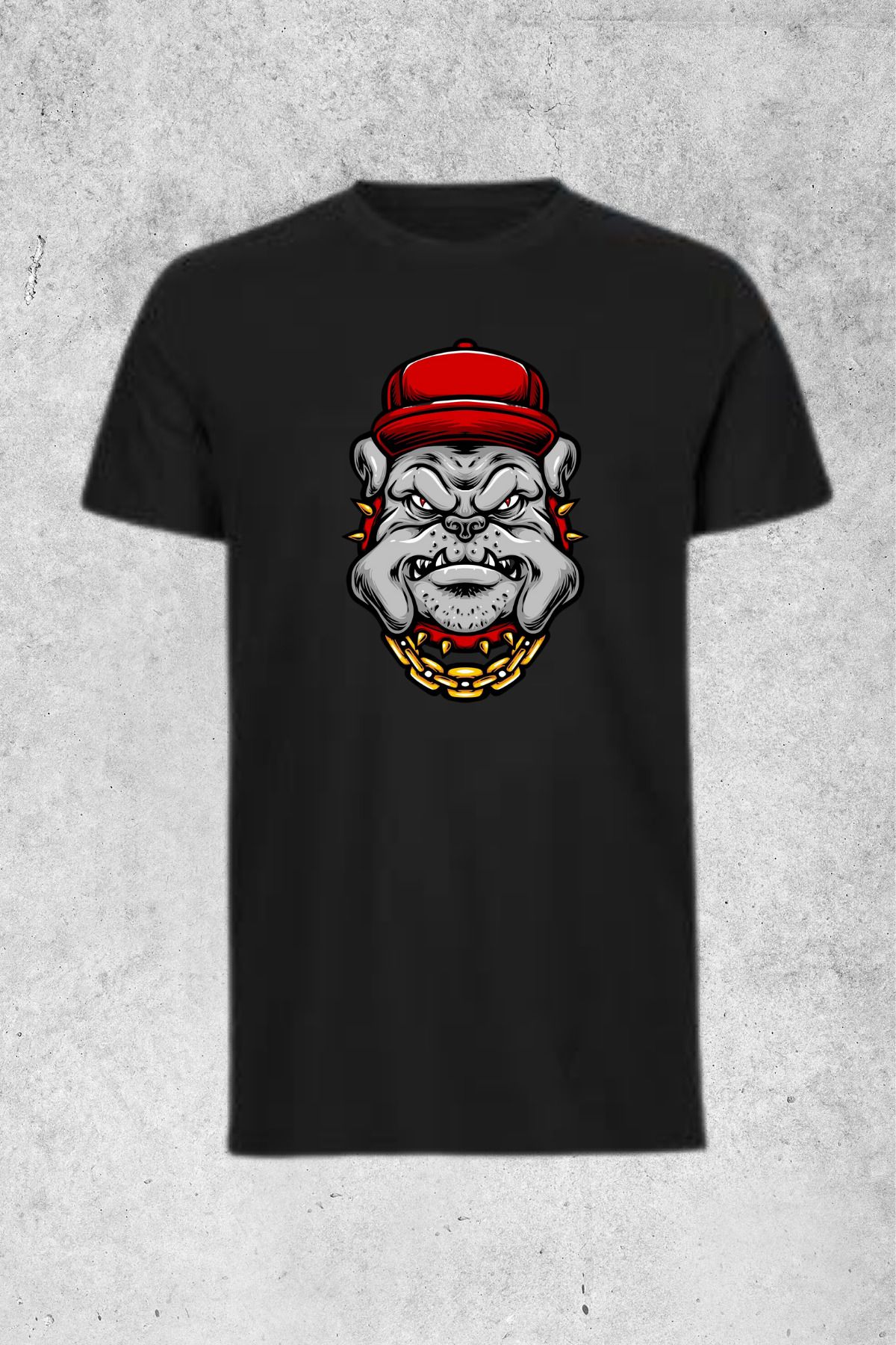 MOLICO Basic unısex sıfır yaka kısa kollu ŞAPKALI KÖPEK BASKILI tshirt