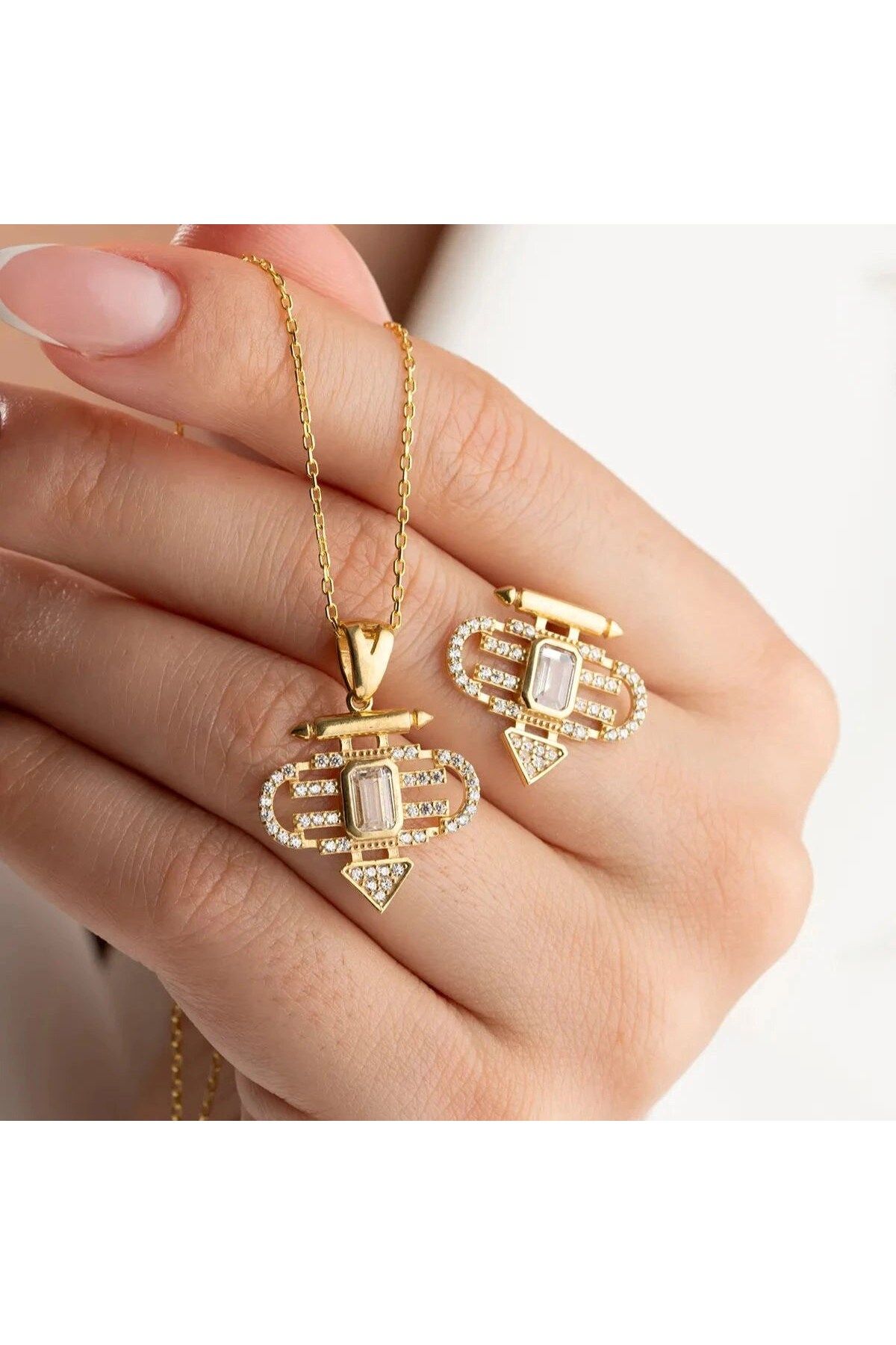 beonejewelry ŞEYMA KOLYE KÜPE SET | 925 GÜMÜŞ