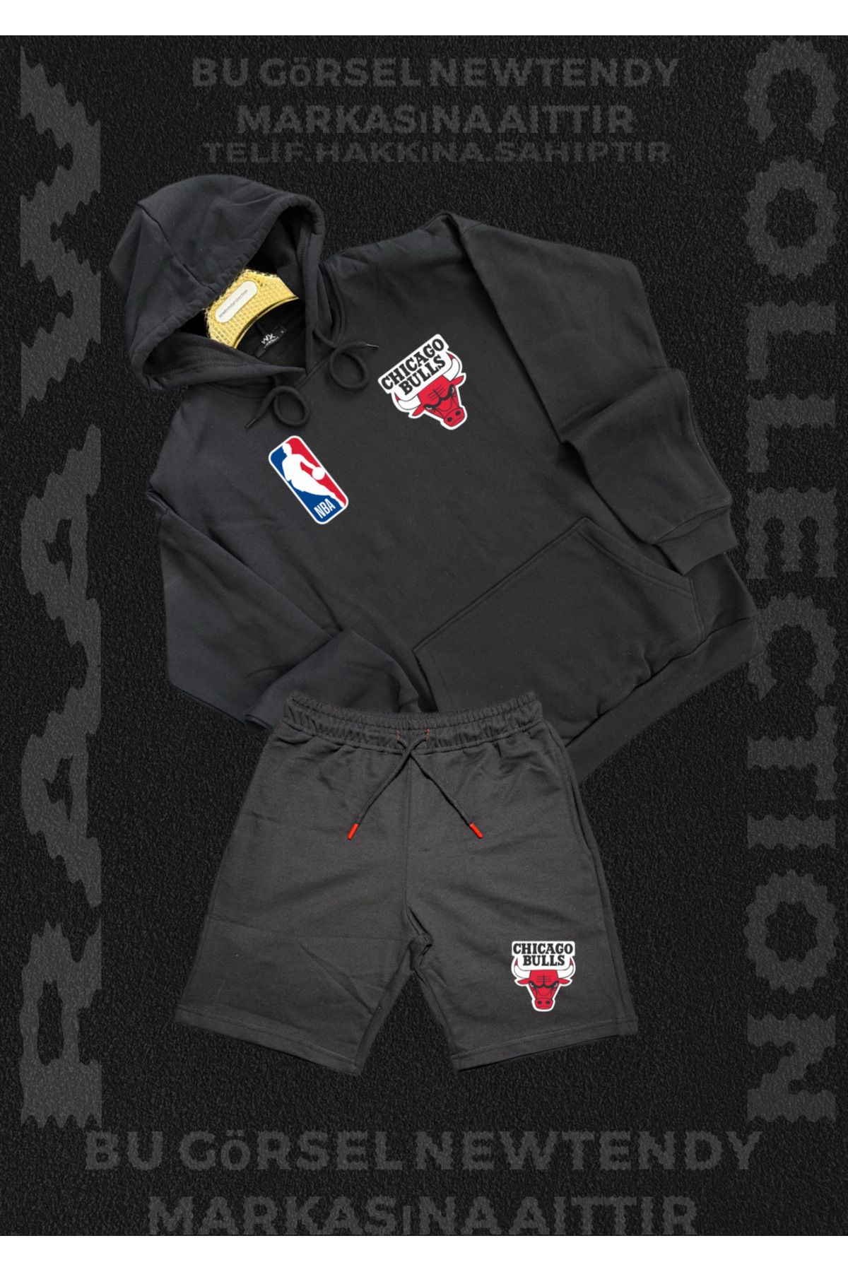 Minikelya Chigago bulls taraftar kombin hoodie penye şort alt üst takım 2li ürün