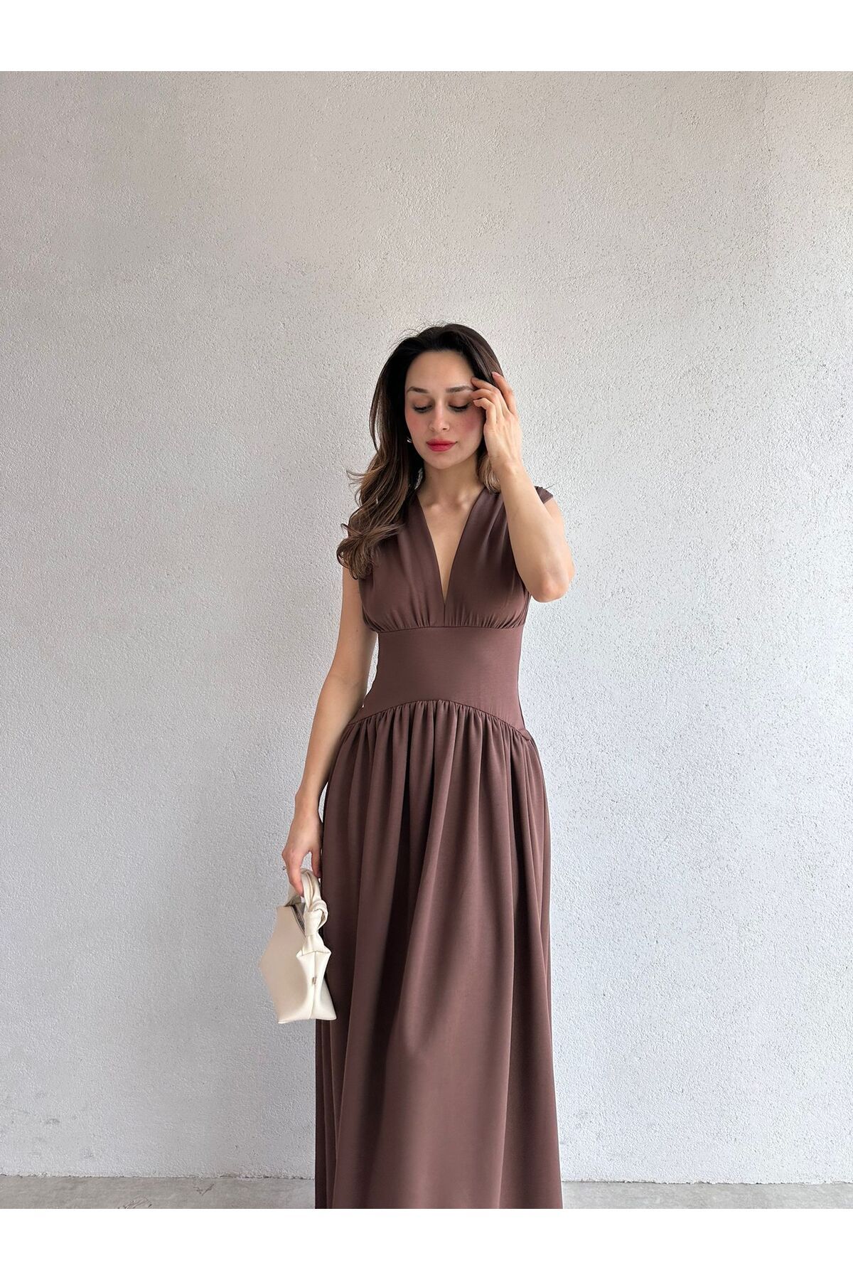 Mooi Butik EGERTON Maxi Elbise 3845 - Acı Kahve