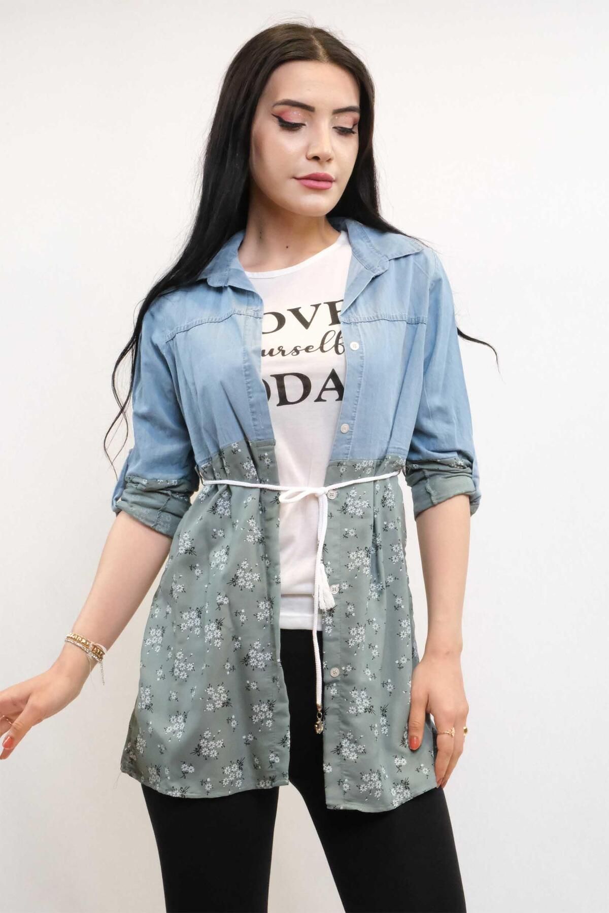 PuShe Moda Çizgi Gömlek İçi T-shirt İkili Takım Mint