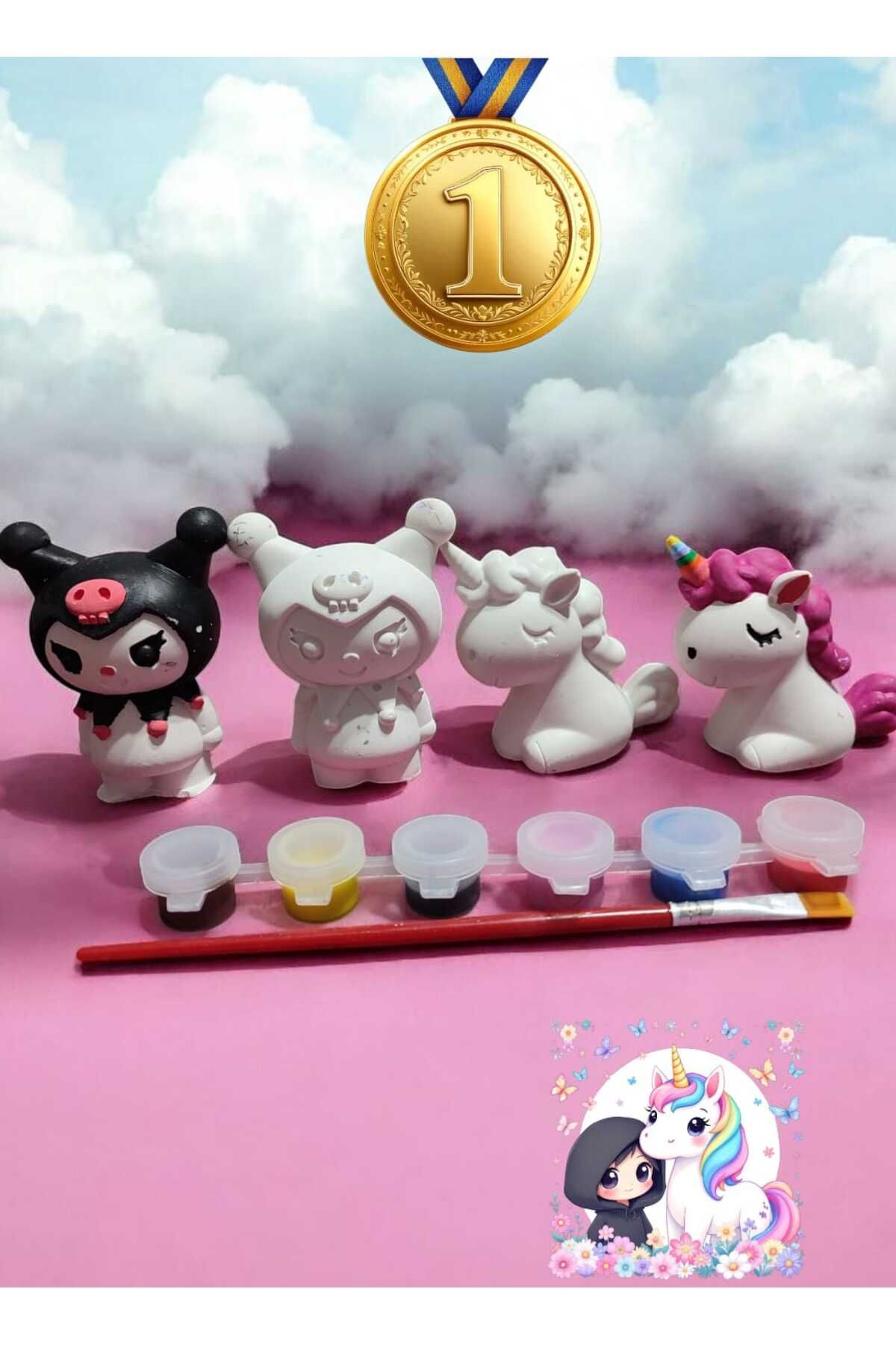 CanTasarımEvi Unicorn ve Kuromi Taş Boyama Figür Çocuk Gelişimi Anne Çocuk Etkinlik Taş boyama seti
