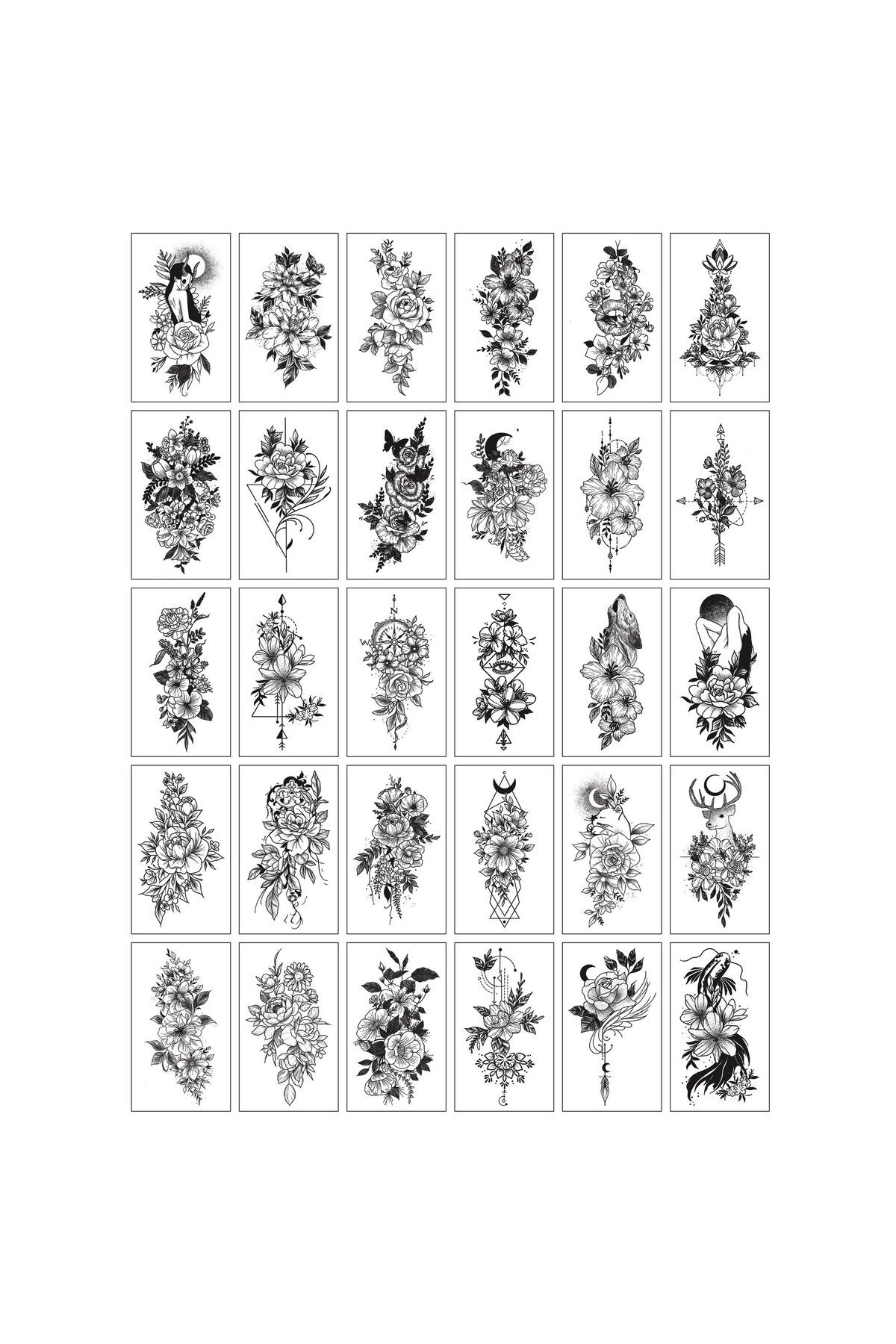 OEM-Set of 30 Temporary Tattoos, Water-Based, Model 4, Black 1