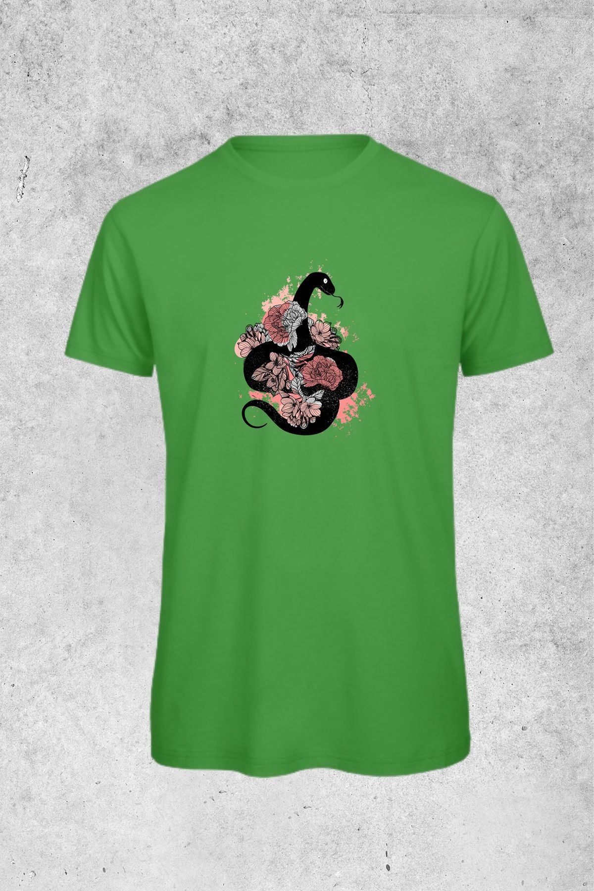 MOLICO Basic unısex sıfır yaka kısa kollu GÜLLÜ YILAN BASKILI tshirt