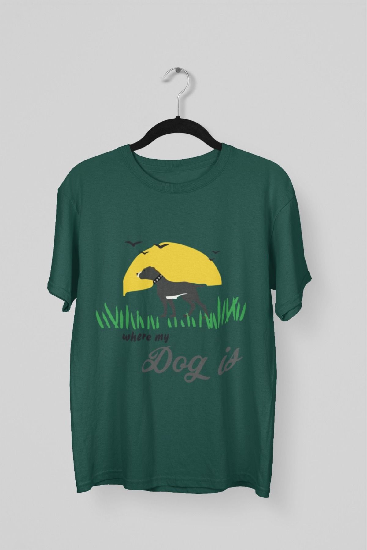 Butik ERKEK/KADIN -WHRE MY DOG IS- TRANSFER BASKILI YUVARLAK YAKA KISA KOL TİŞÖRT
