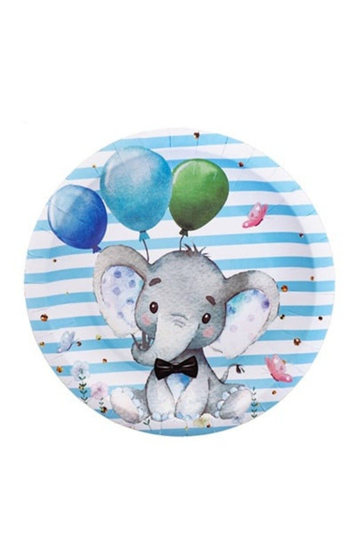 OEM Set 10 Farfurii Unica Folosinta, Imprimeu Elefant, Din Carton, 22 Cm, Albastru Unisex - 10
