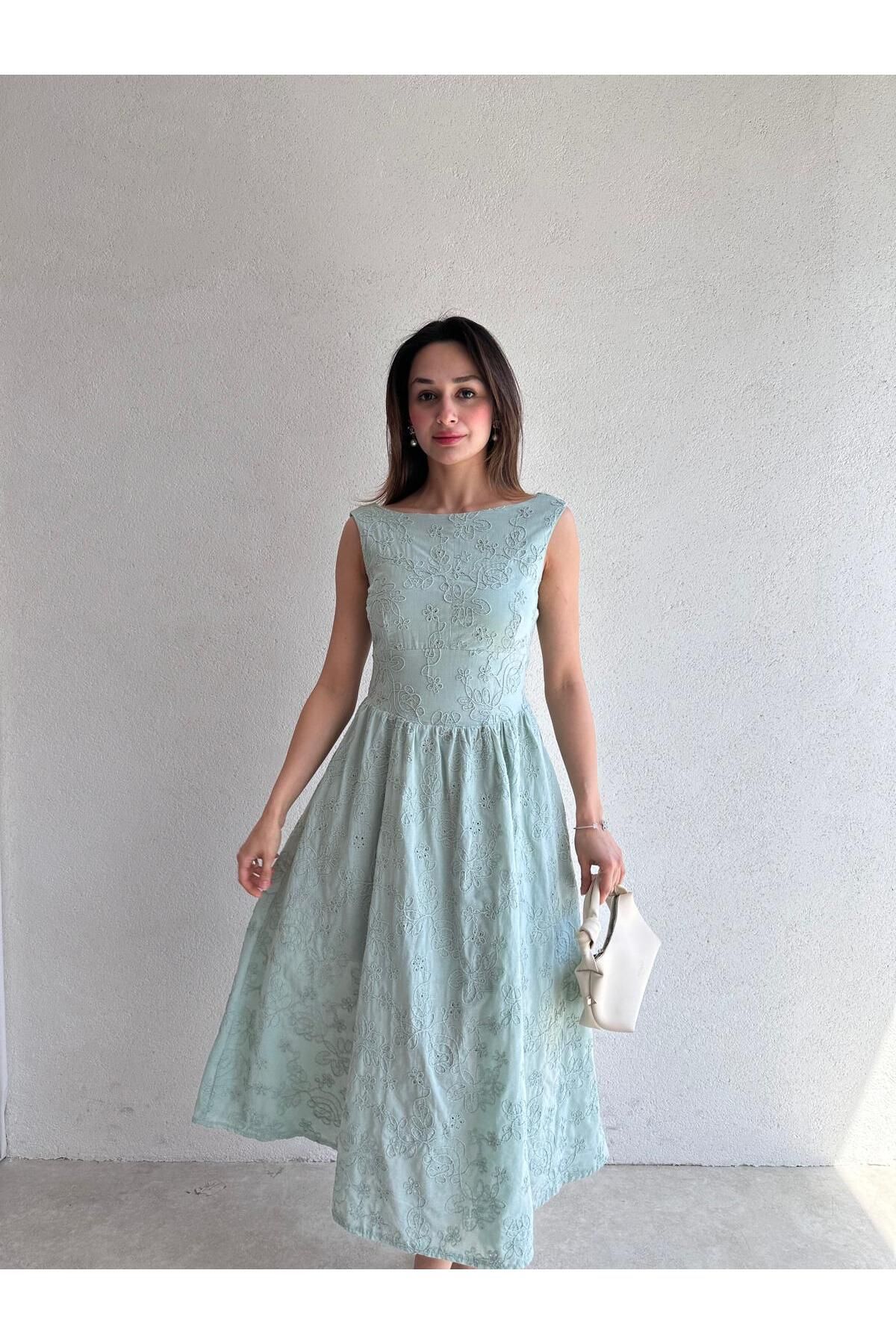 Mooi Butik RUBEL Midi Elbise 2383 - Yeşil