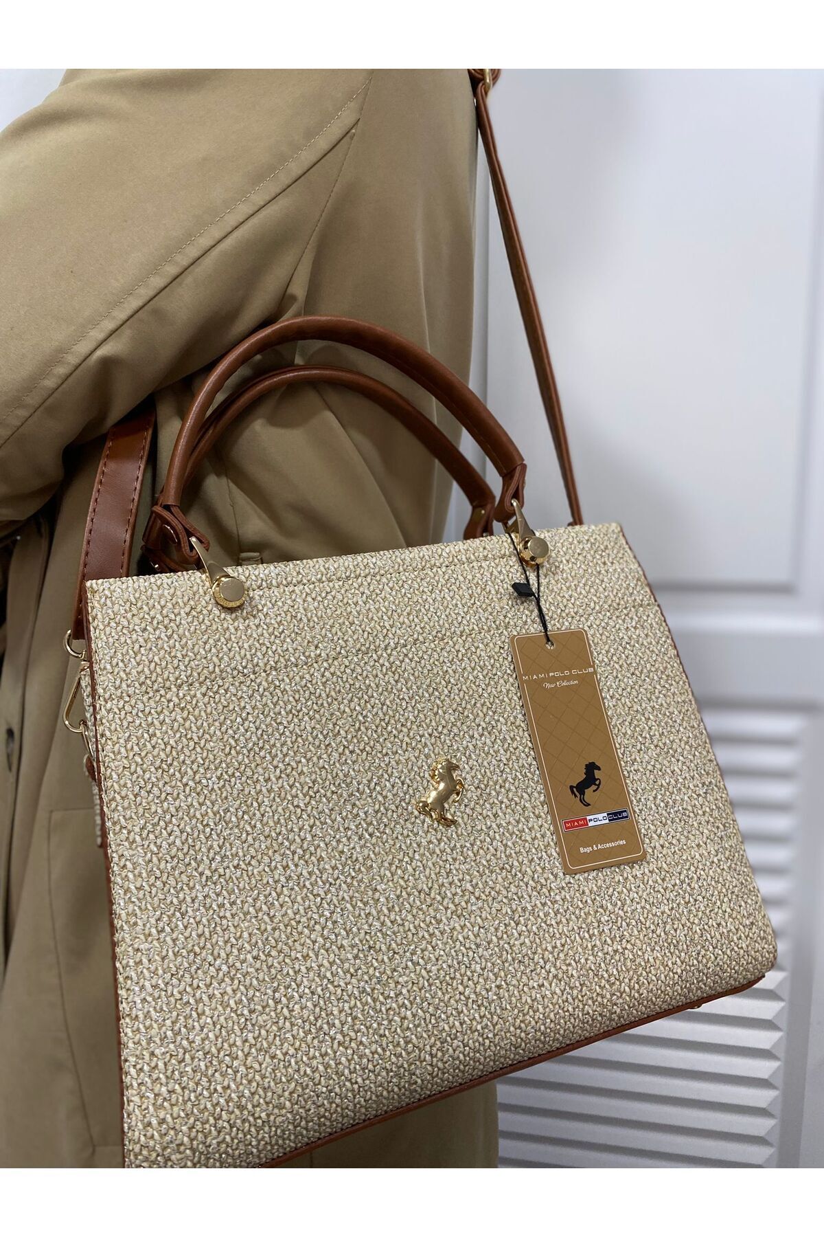 ST Bags Kadın Yeni Model Şık Tasarım Hasır Desen El Ve Omuz Çantası
