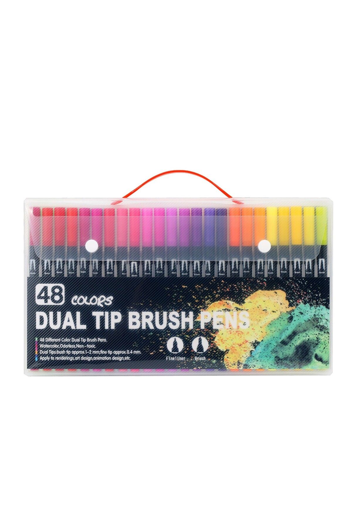 OEM Set 48 Carioci, Pe Baza De Apa, 2 Tipuri De Varf, 1-2 Mm, 0.4 Mm, Corp Carioca Negru Unisex - 10