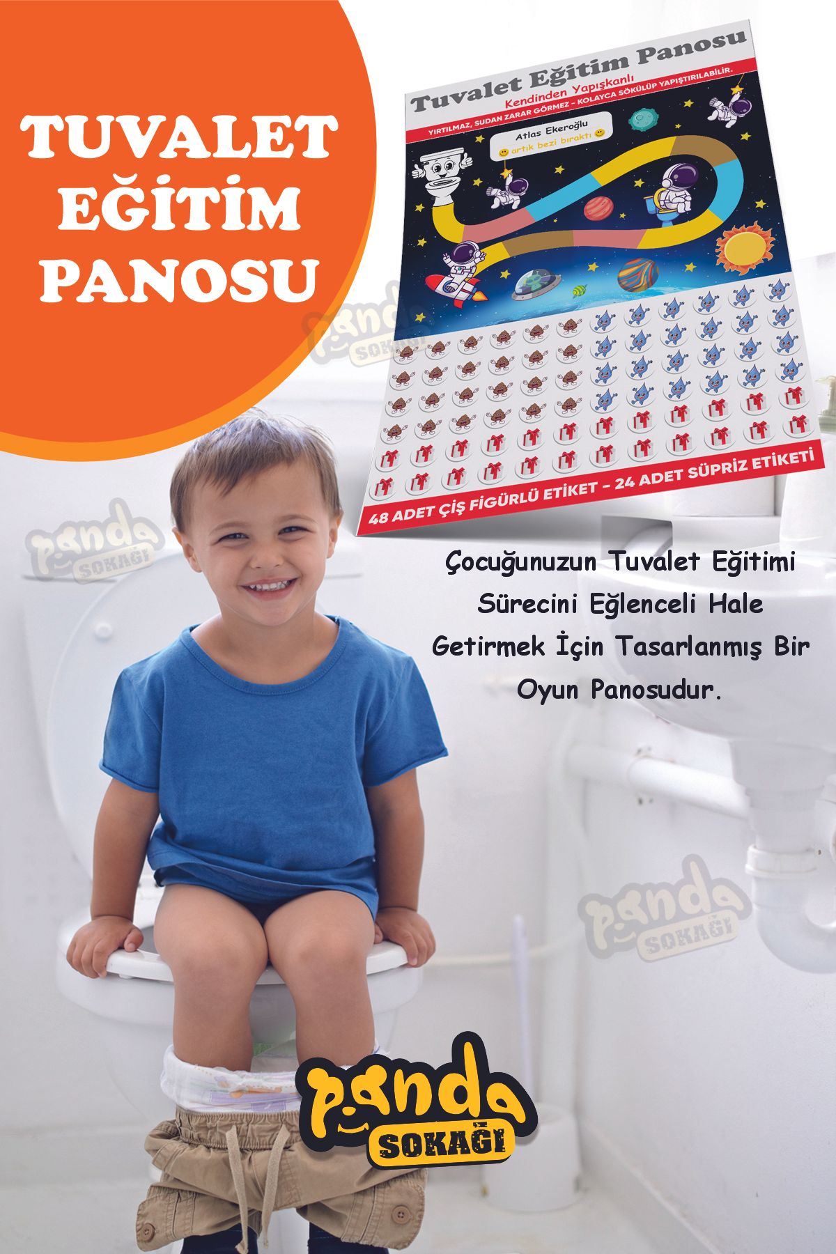 PANDA SOKAĞI Tuvalet Eğitimi Sticker Panosu Eğlenceli ve Eğitici 30x42 Özel Kesimli Kendinden Yapışanklı Sticker
