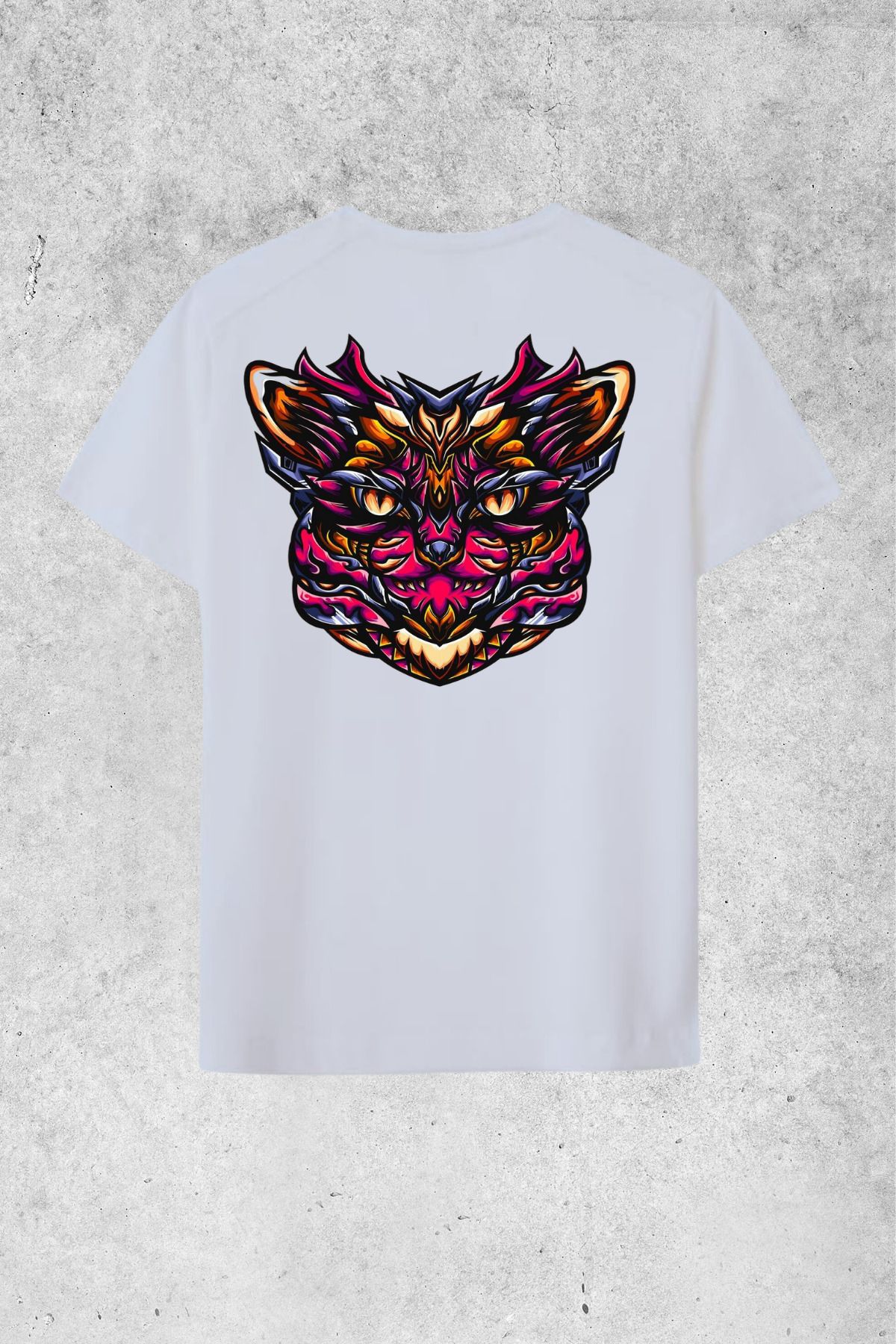 MOLICO Basic unısex sıfır yaka kısa kollu RENKLİ KEDİ SIRT BASKILI OVERSİZE tshirt