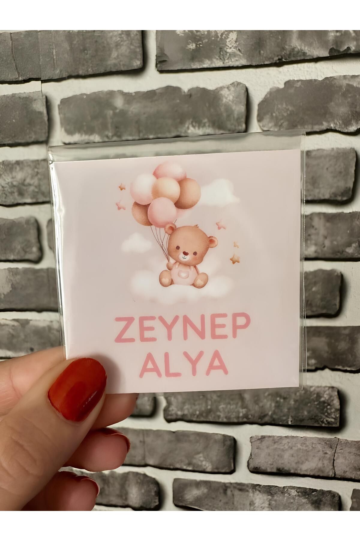 Renkia Studio Kişiye Özel 12’li Pembe Ayıcık Tasarımlı Magnet Seti – Bebek Doğum Hediyeliği