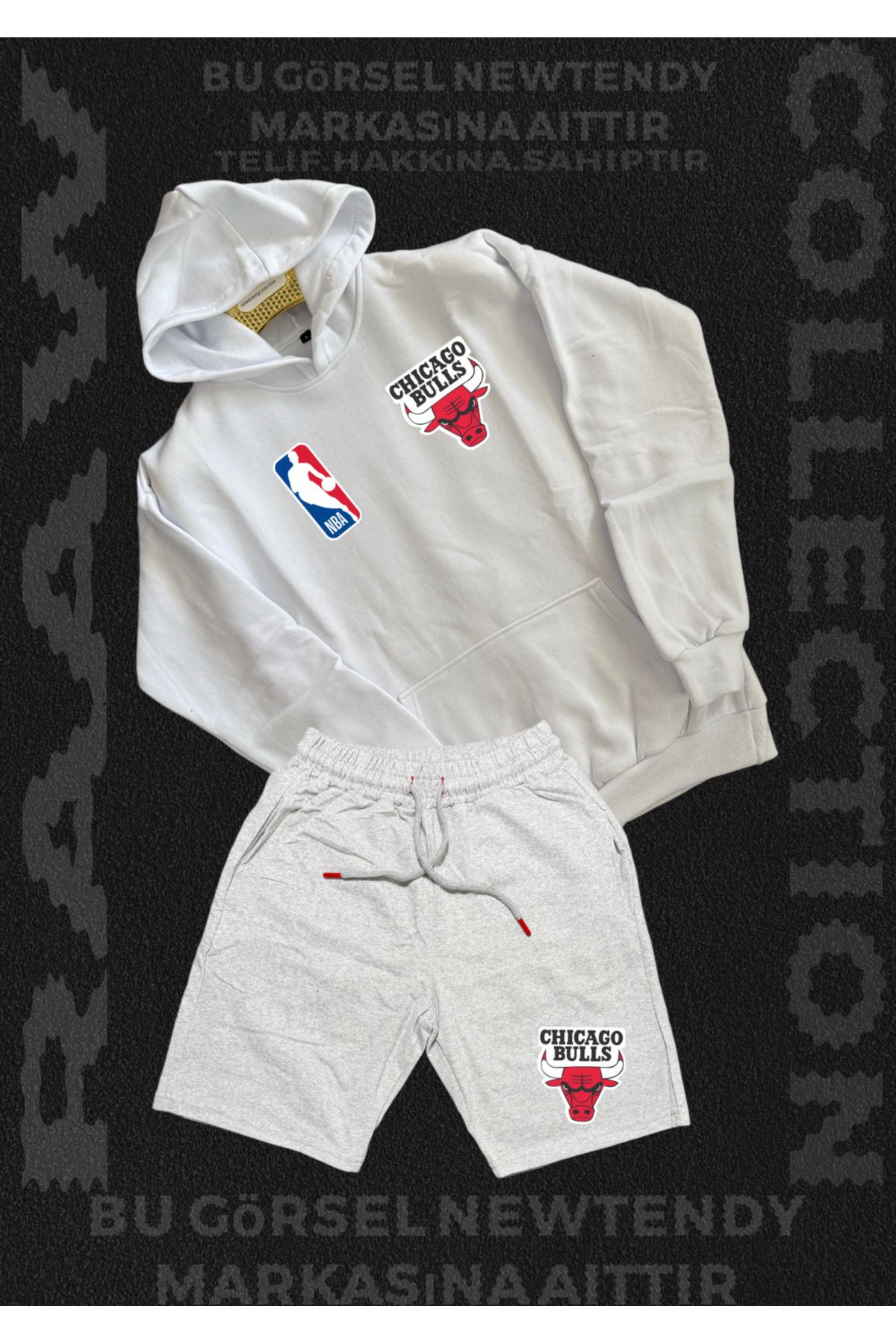 Minikelya Chigago bulls taraftar kombin hoodie penye şort alt üst takım 2li ürün