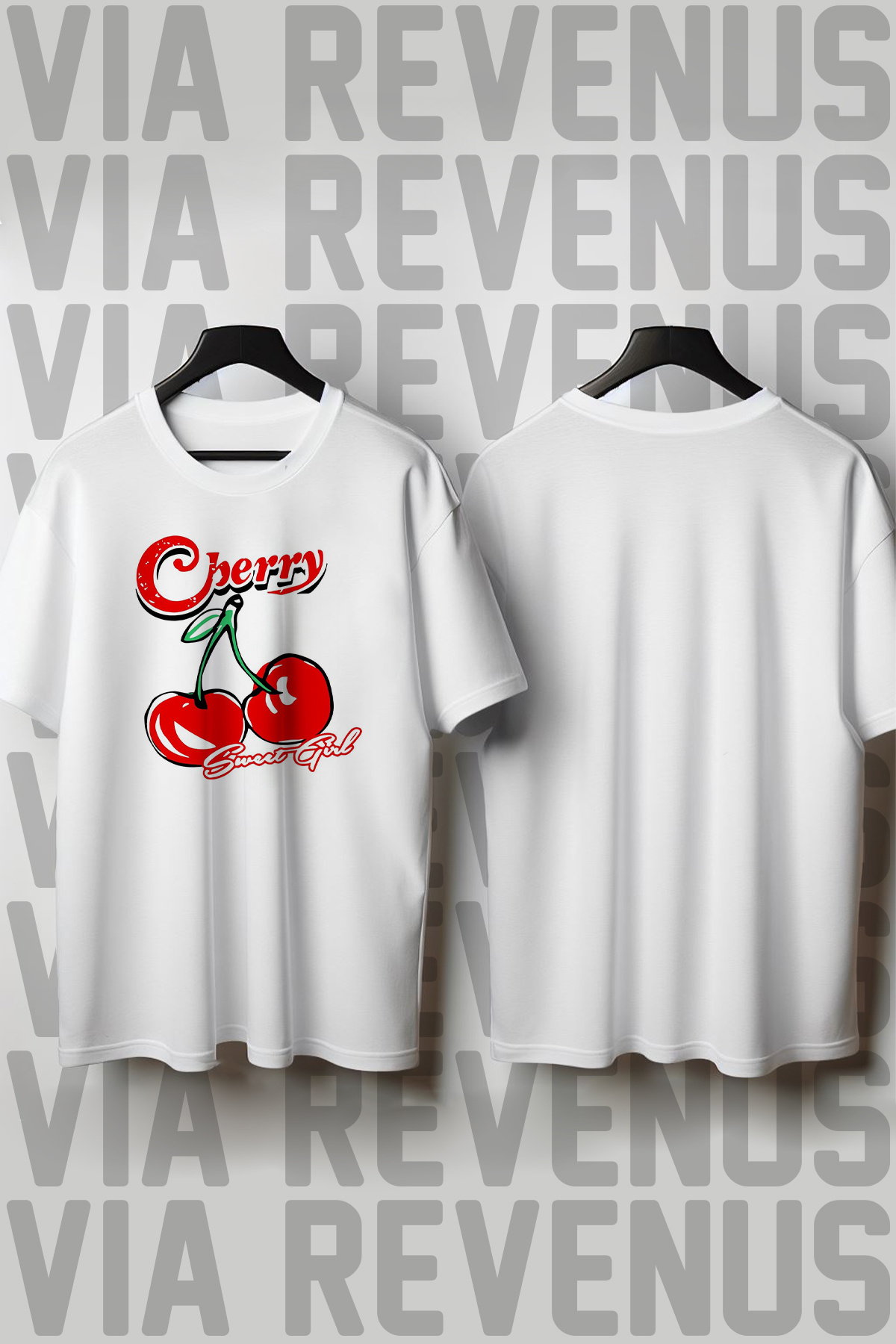 Vordevia Cherry Sweet Girl Baskılı Geniş Kalıp Unisex Bisiklet Yaka Tshirt