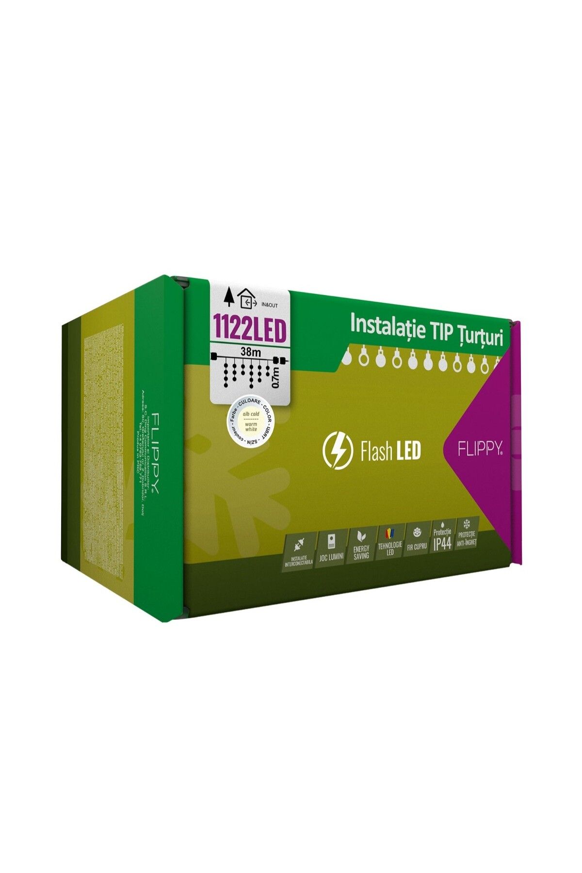 OEM Instalatie Craciun, 38 M, 1122 Led-uri ,franjuri, Alb Cald, Flash, Transformator, Int Unisex - 10