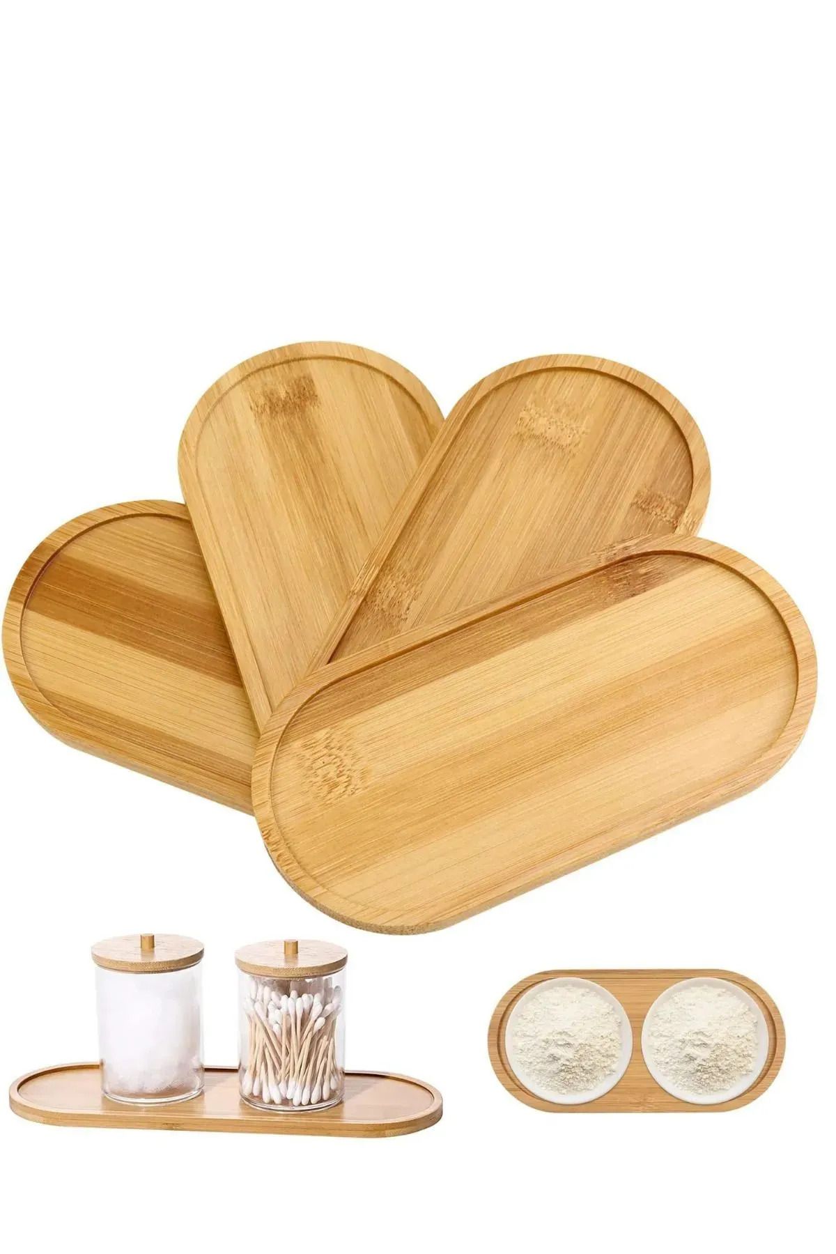 Lucky Luck 2 Adet Doğal Bambu Oval Sunum Tabağı Yağdanlık, Çerezlik, Baharatlık Standı 23,5CM