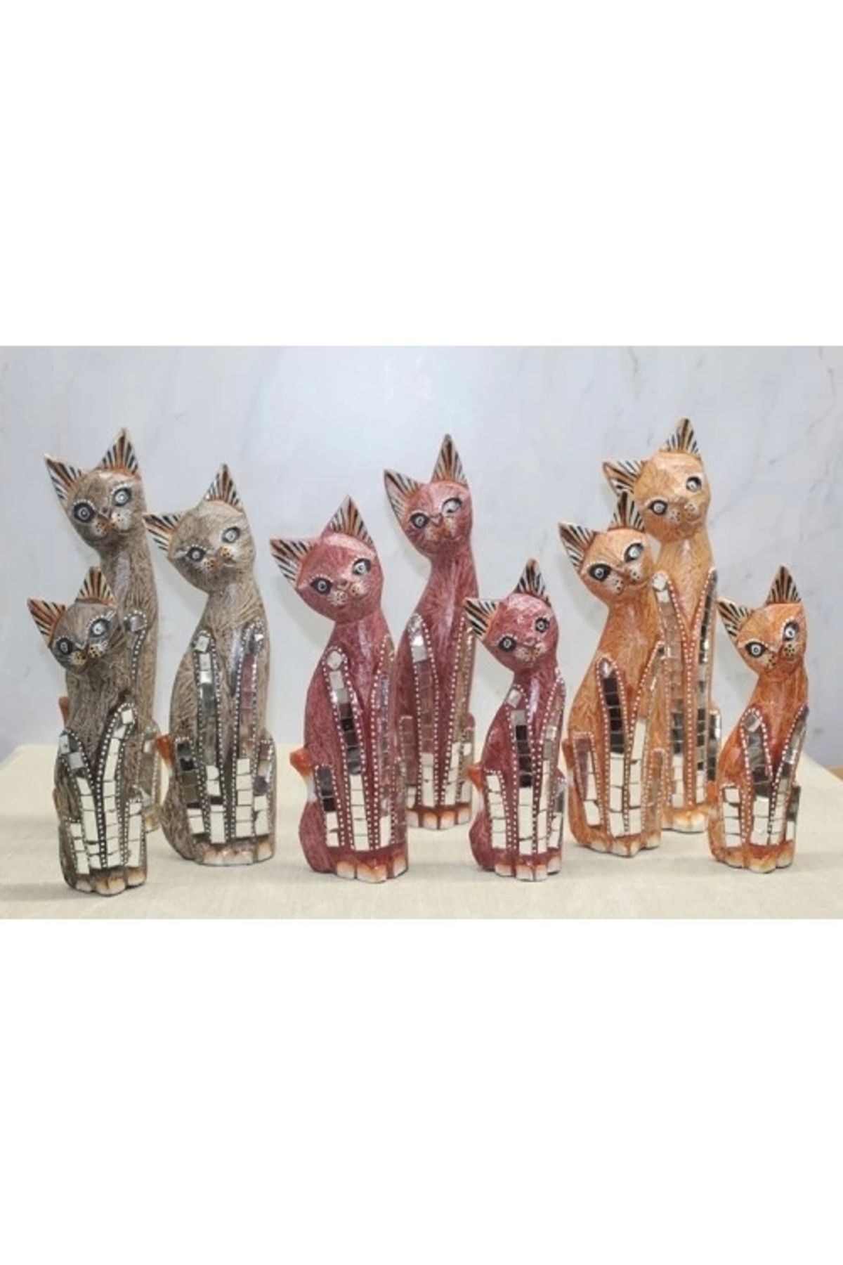 PRATİKOBA Ahşap 3'lü Kedi Seti 30 Cm Model 2