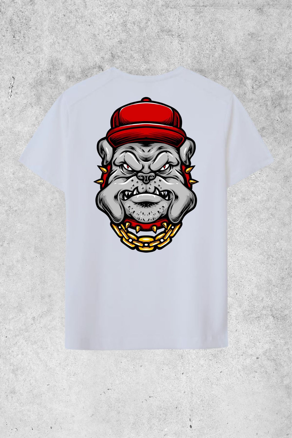 MOLICO Basic unısex sıfır yaka kısa kollu ŞAPKALI KÖPEK SIRT BASKILI OVERSİZE tshirt