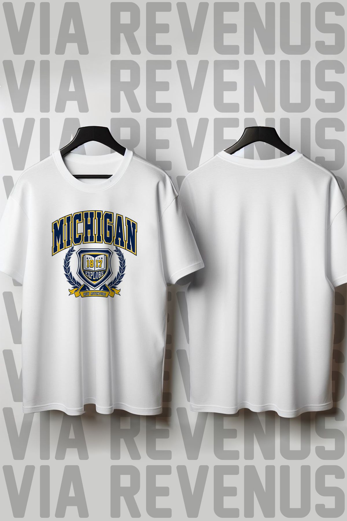 Vordevia Michigan Baskılı Geniş Kalıp Unisex Bisiklet Yaka Tshirt