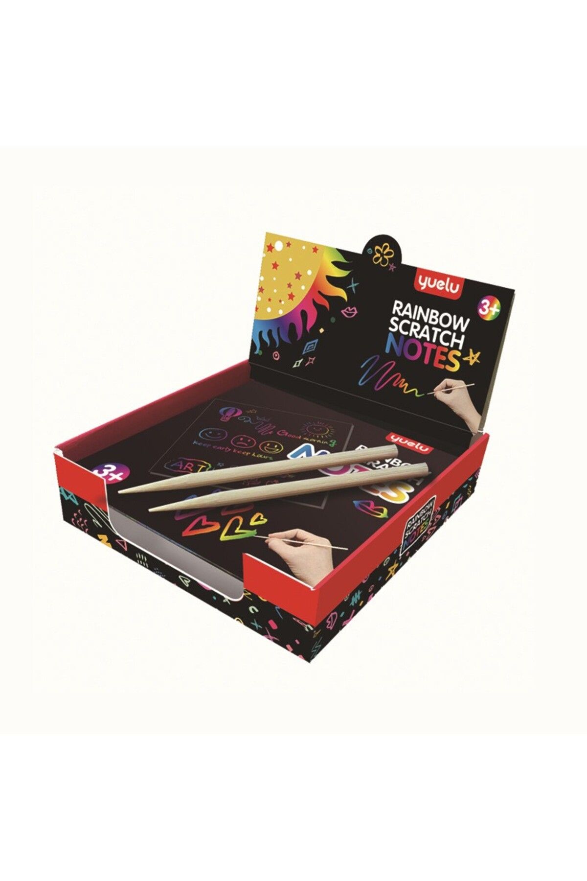 Flippy-Set de 100 de cărți razuibile, Flippy, hârtie curcubeu, 2 creioane din bambus + 2 șabloane, multicolore 1