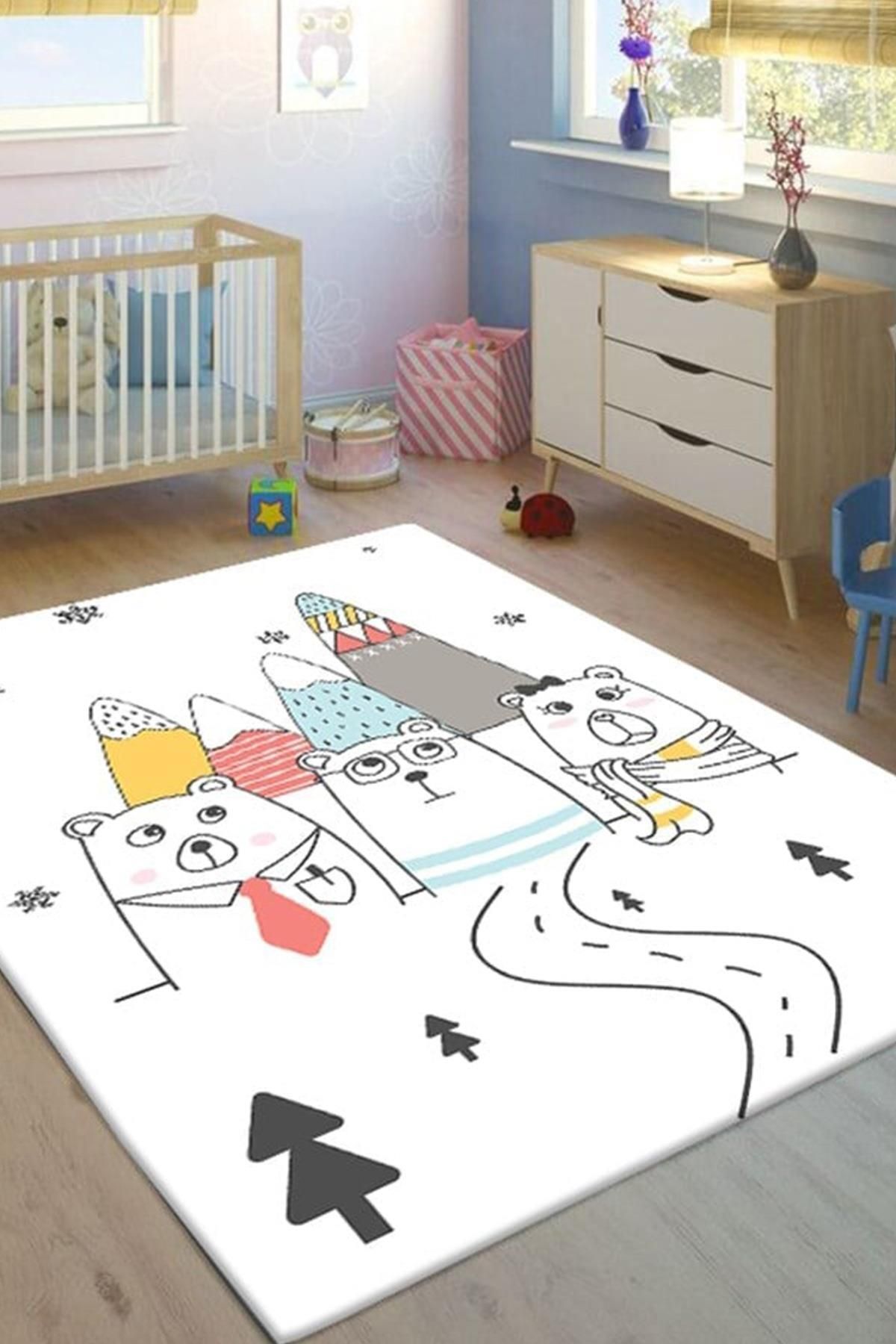 Serteks Dogs Baskılı Kaymaz Tabanlı Makinede Yıkanabilir Çocuk Halısı