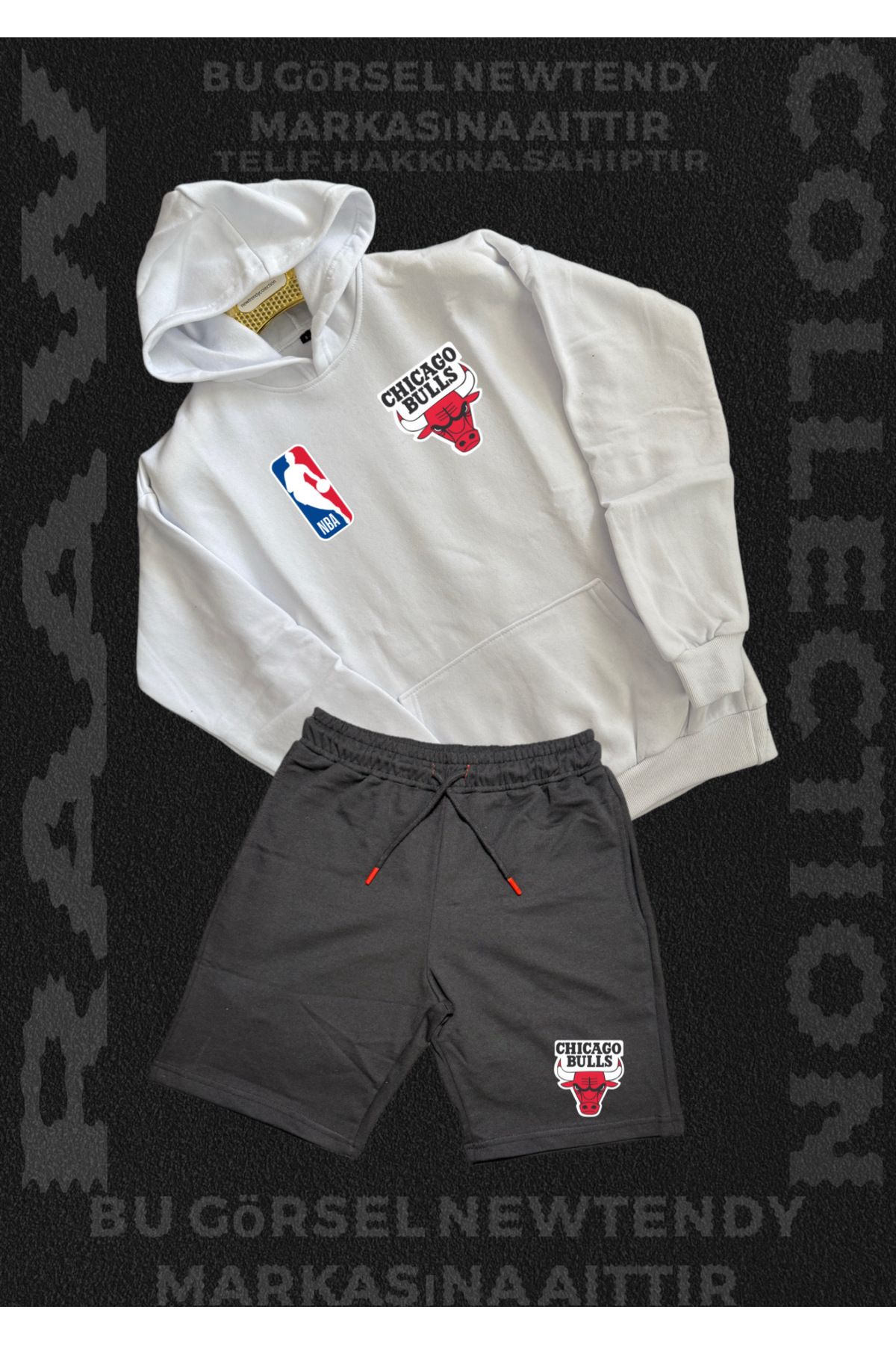 Minikelya Chigago bulls taraftar kombin hoodie penye şort alt üst takım 2li ürün
