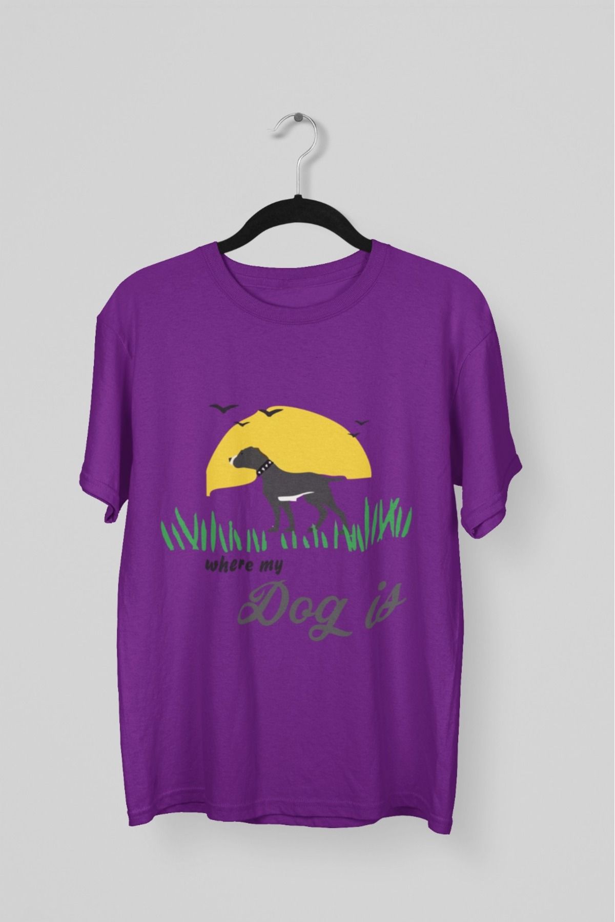 Butik ERKEK/KADIN -WHRE MY DOG IS- TRANSFER BASKILI YUVARLAK YAKA KISA KOL TİŞÖRT