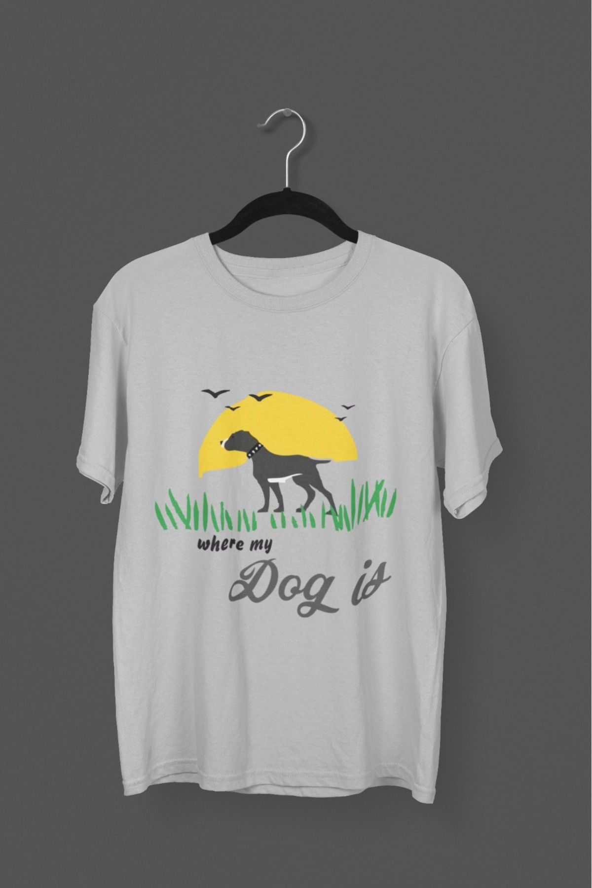 Butik ERKEK/KADIN -WHRE MY DOG IS- TRANSFER BASKILI YUVARLAK YAKA KISA KOL TİŞÖRT