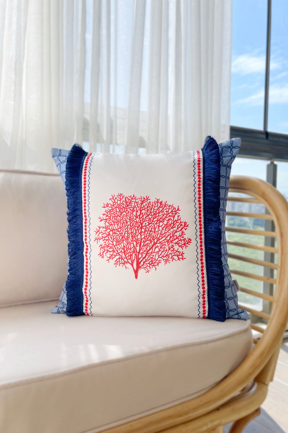RİTMOHOME Marin, Deniz, Yaz, Tekne, Yat, Püsküllü, Modern, Country, Bohem 50x50 Dekoratif Kırlent Kılıfı