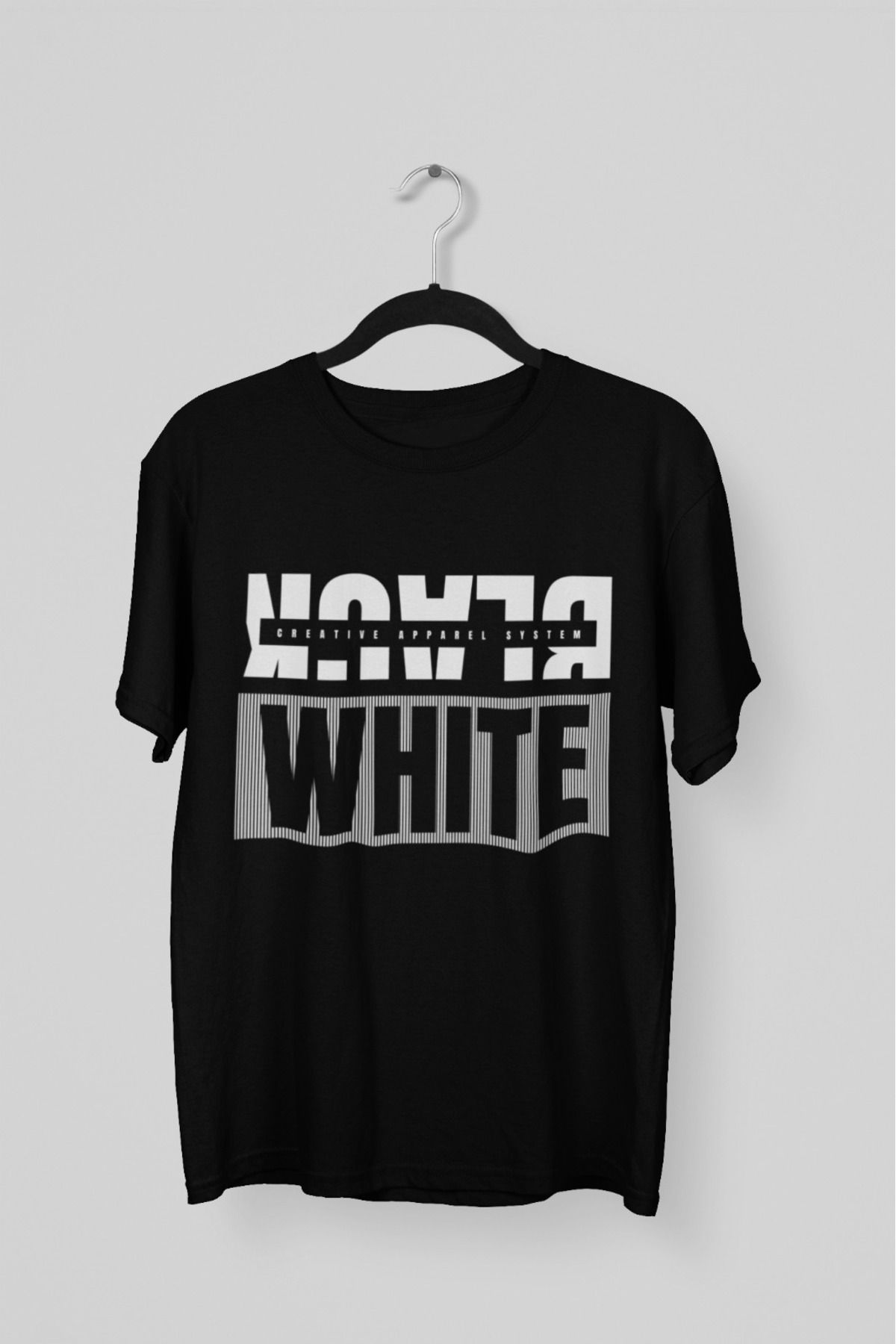 Butik ERKEK/KADIN -BLACK WHITE- TRANSFER BASKILI YUVARLAK YAKA KISA KOL TİŞÖRT