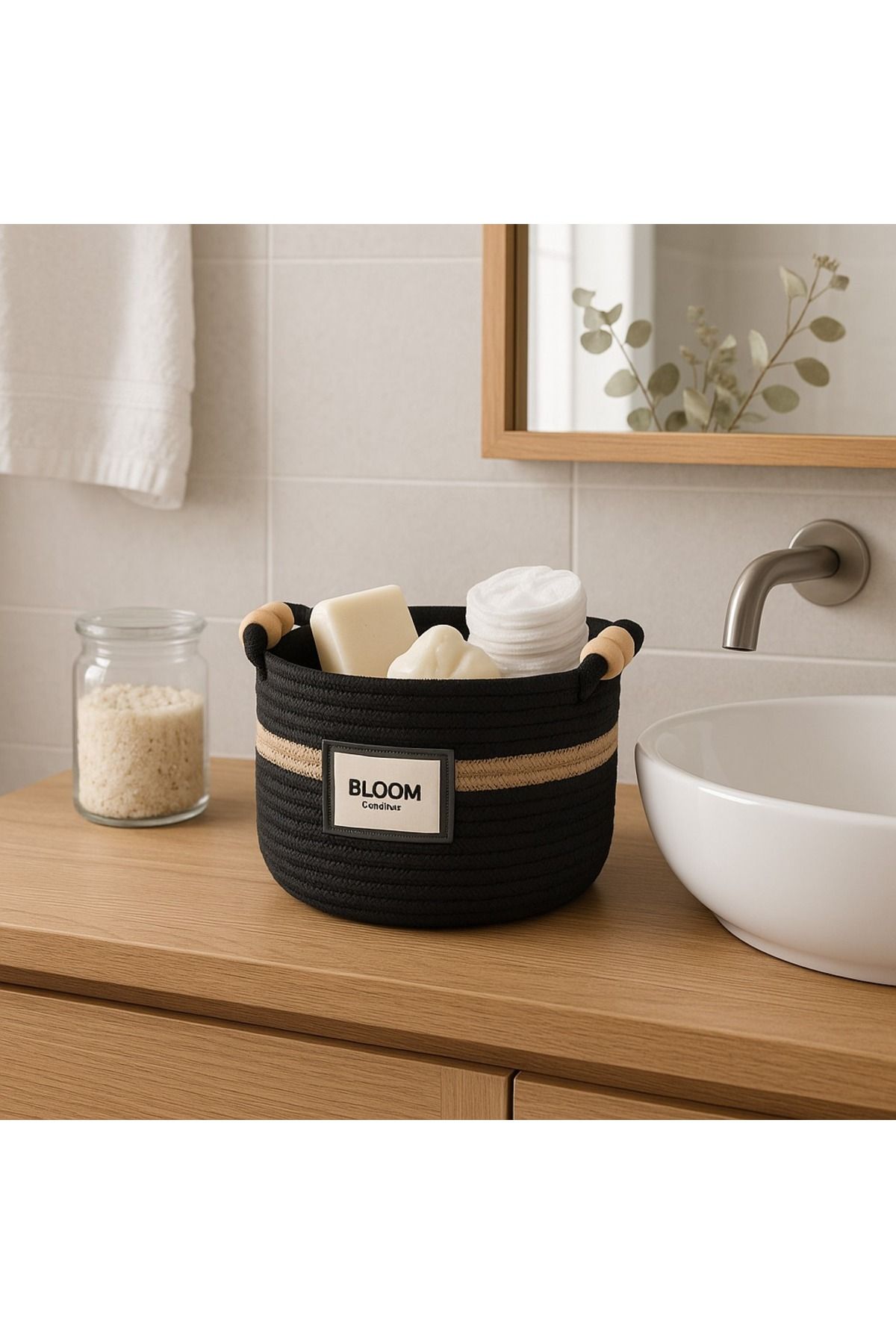 NOİR HOME CONCEPT SEPET ORGANİZER AHŞAP BONCUK KULP
