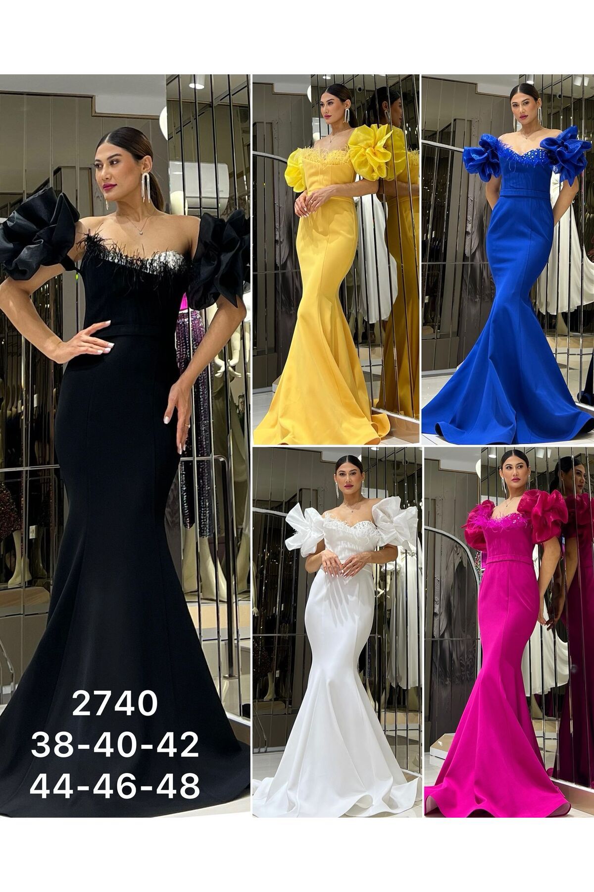Robes Kadın Straplez Gül Detaylı Tüylü Balık Şık Elbise