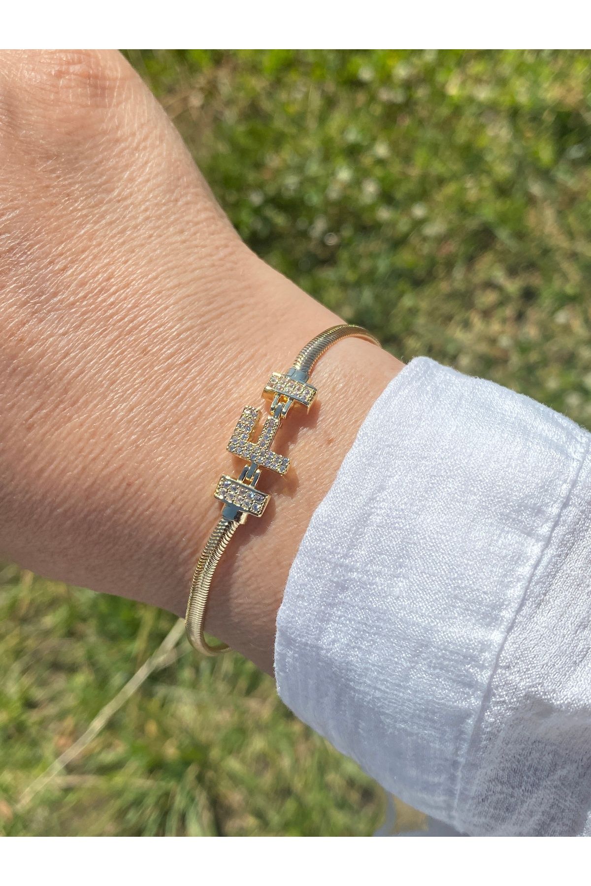kurukafagift F Harf Bileklik Zirkon Taşlı Altın Renk