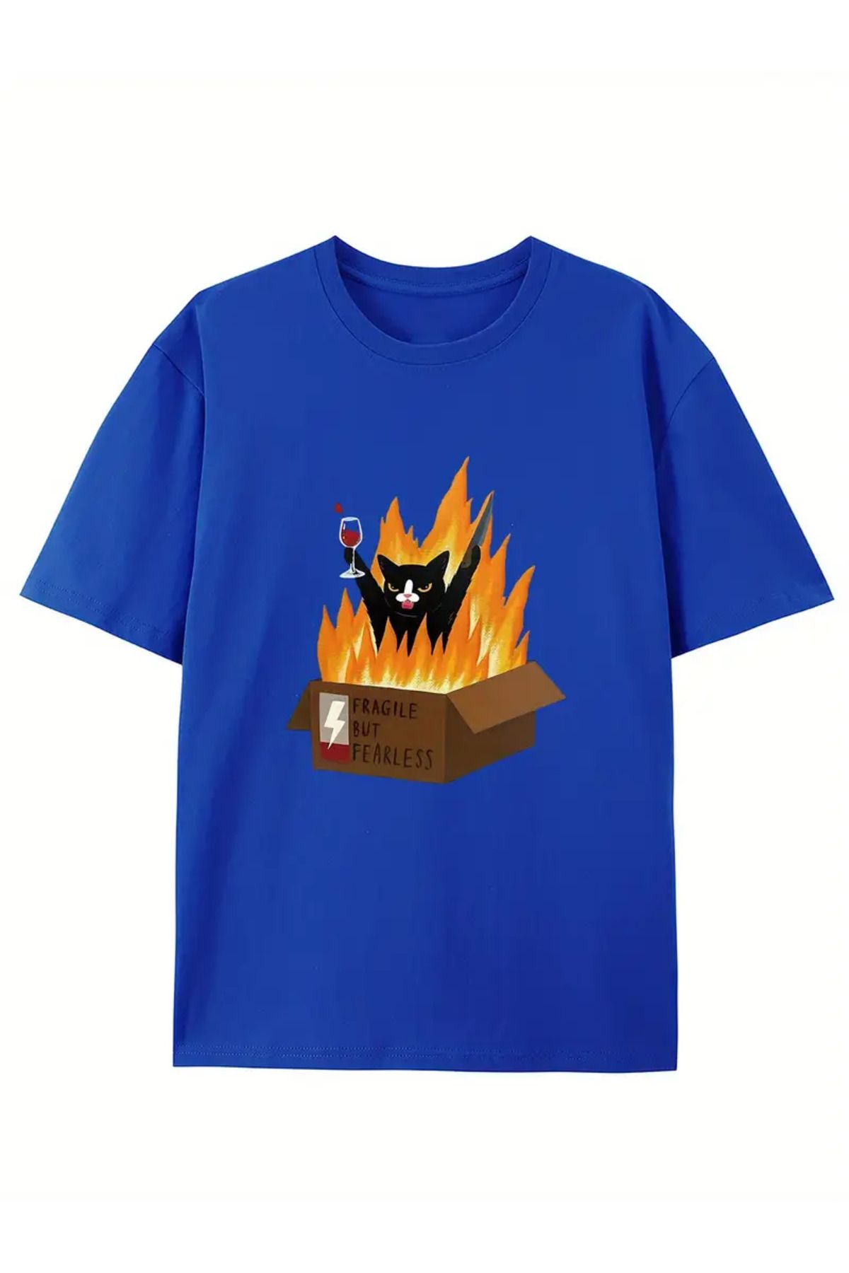 LUNAVISTA Cat In The Box Baskılı Bisiklet Yaka Kısa Kol T-shirt