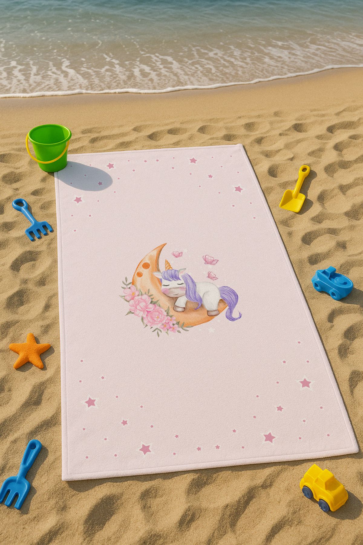 Talia Home Toz Pembesi Unicorn Desenli Çocuk Plaj - Deniz- Havuz Havlusu TLAPH-080