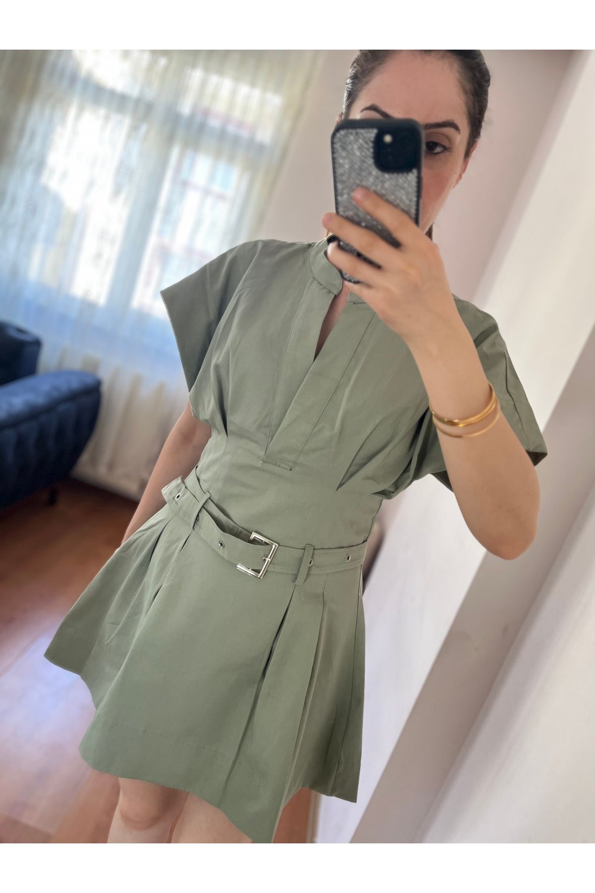 Meros Atelier Kadın Premium Kumaş Zr Model Keten Karışımlı Poplin Kemerli Yazlık Elbise