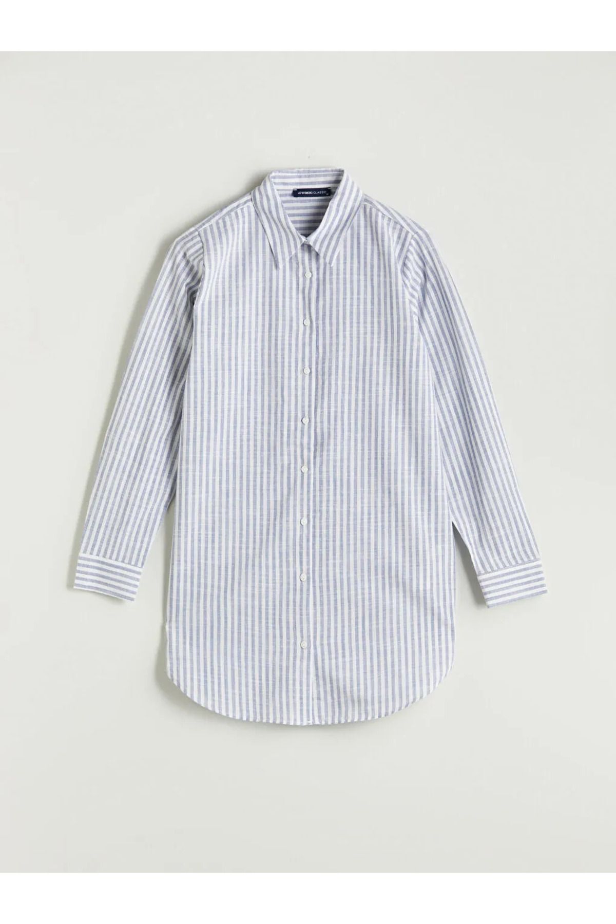 LC Waikiki LCWAIKIKI Classic Indigo Çizgili Kadın Gömlek Tunik