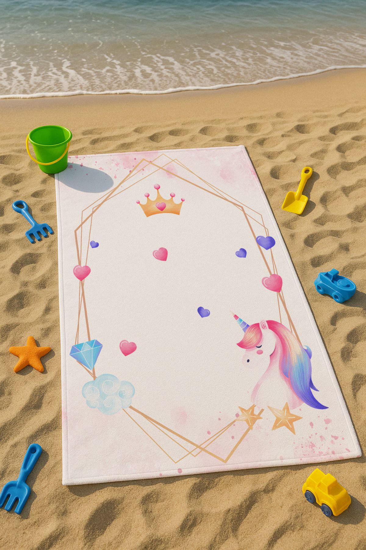 Talia Home Renkli Unicorn Kalpler Desenli Çocuk Plaj - Deniz- Havuz Havlusu TLAPH-081