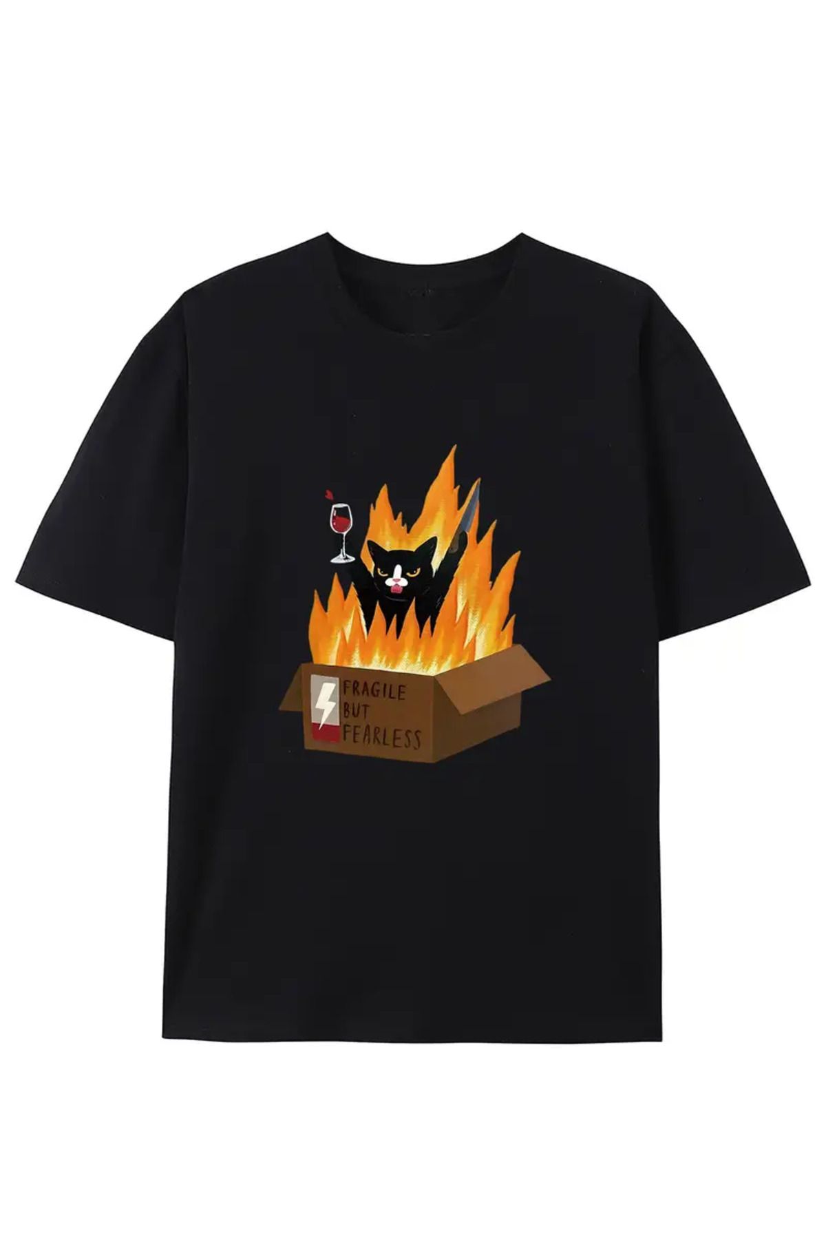 LUNAVISTA Cat In A Box Baskılı Bisiklet Yaka Kısa Kol T-shirt