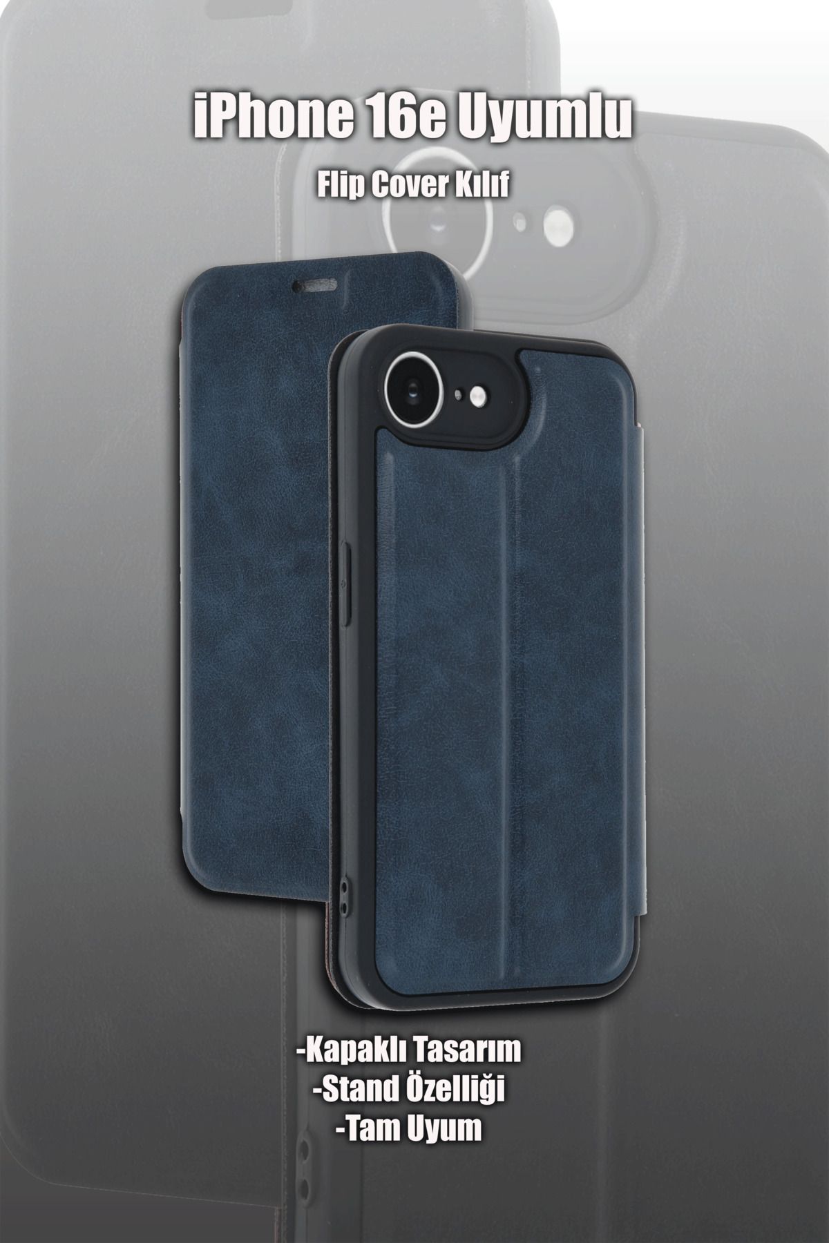 mobrika iPhone 16E Deri Detaylı Kapaklı Telefon Kılıf - Flip Cover