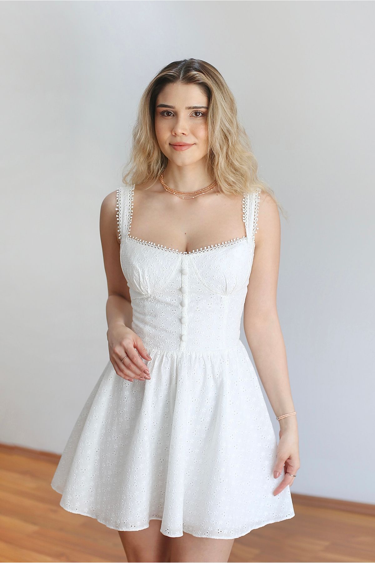 Faselle Beyaz Fisto Mini Prenses Elbise