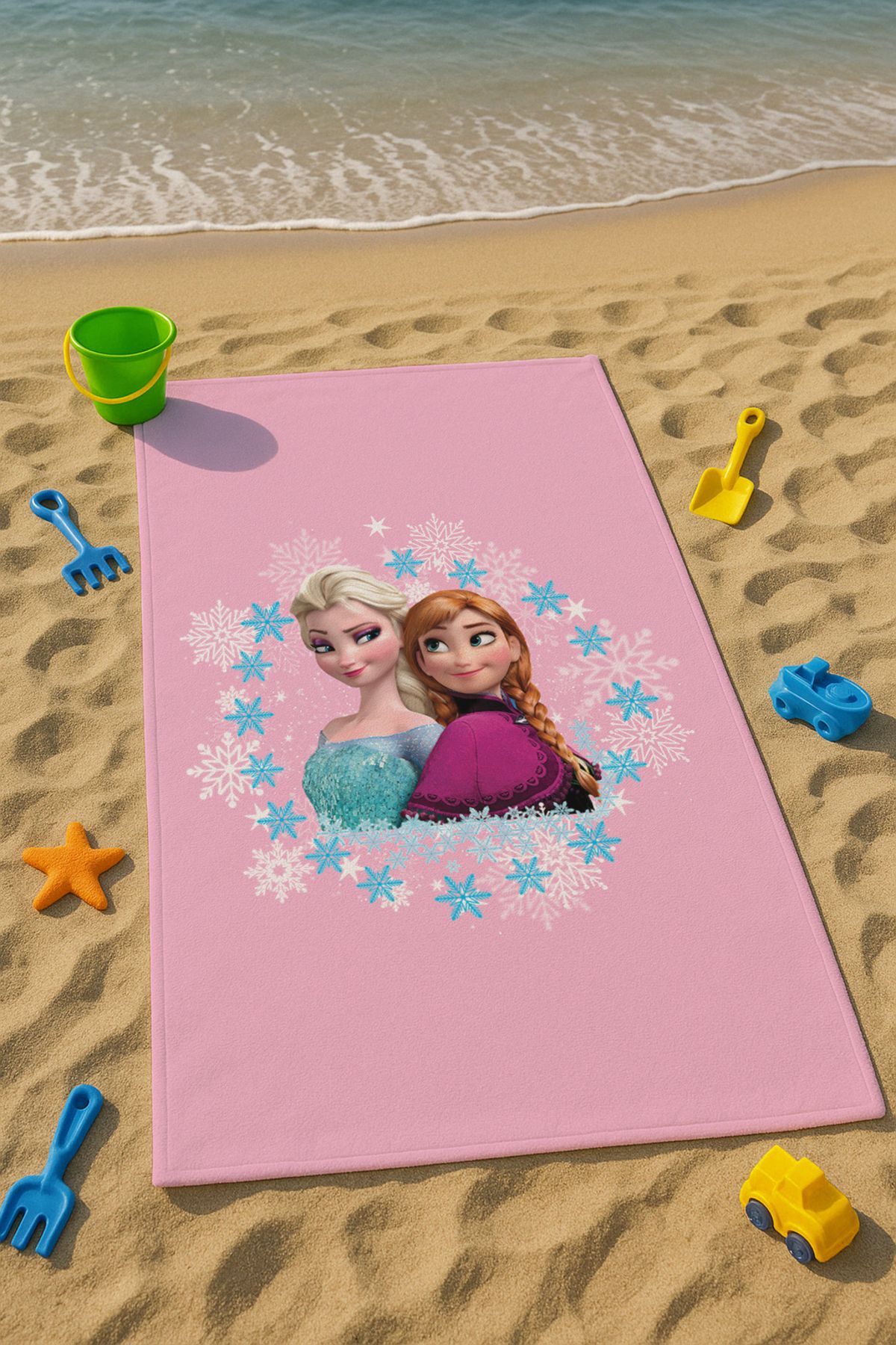 Talia Home Pembe Elsa & Anna Desenli Çocuk Plaj - Deniz- Havuz Havlusu TLAPH-153
